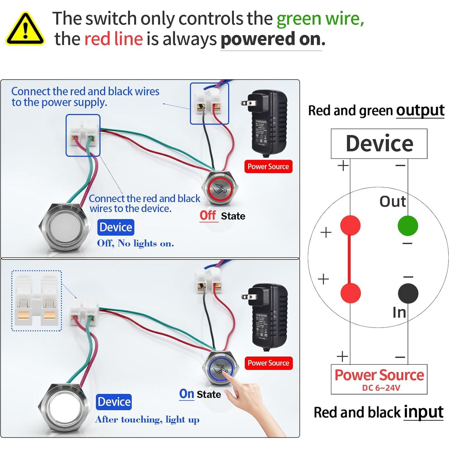 Interruptor Táctil 16mm ZJWZJH 5V-24V CC Rojo y Azul