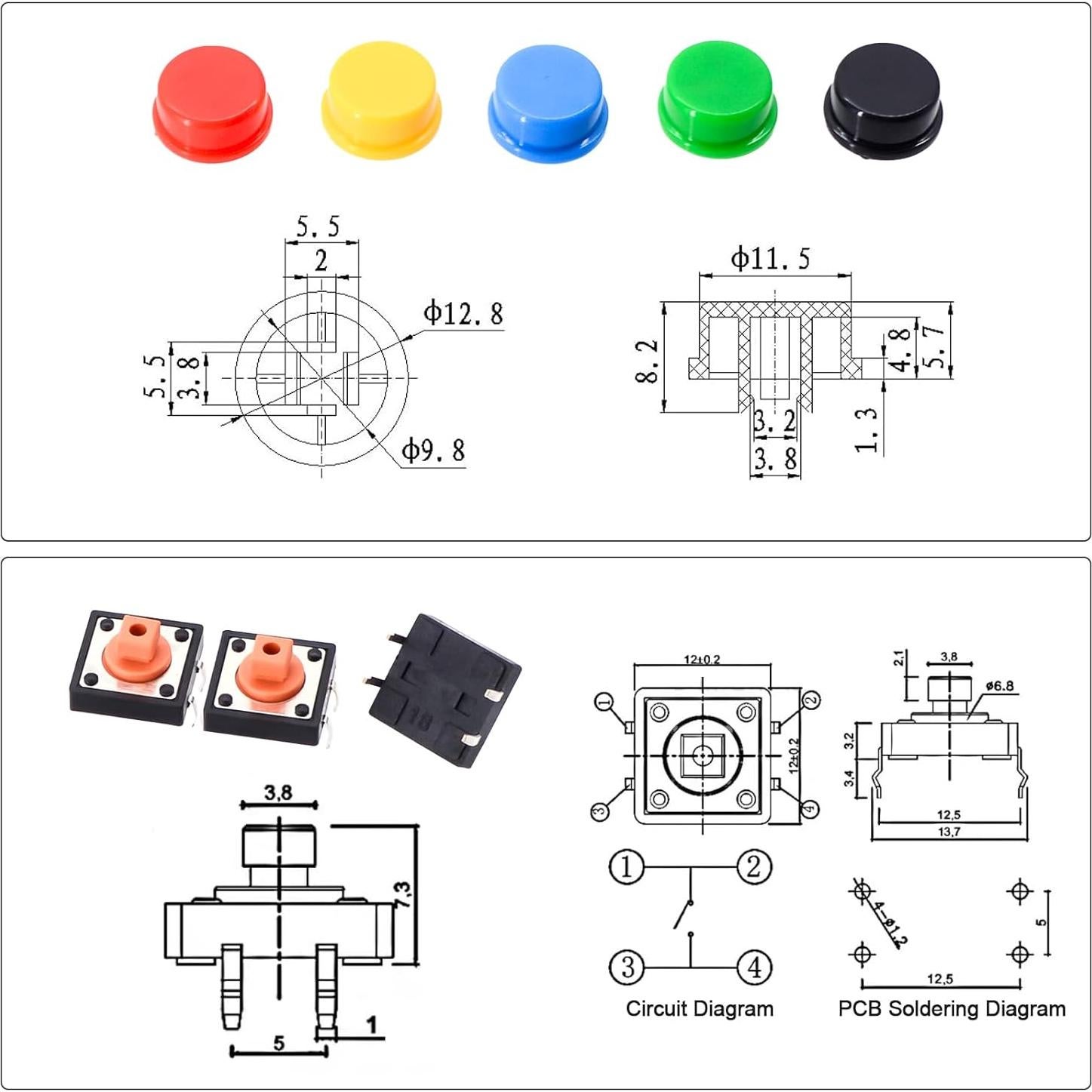 Kit de 80 Interruptores Táctiles SMD 12x12mm JianFeng
