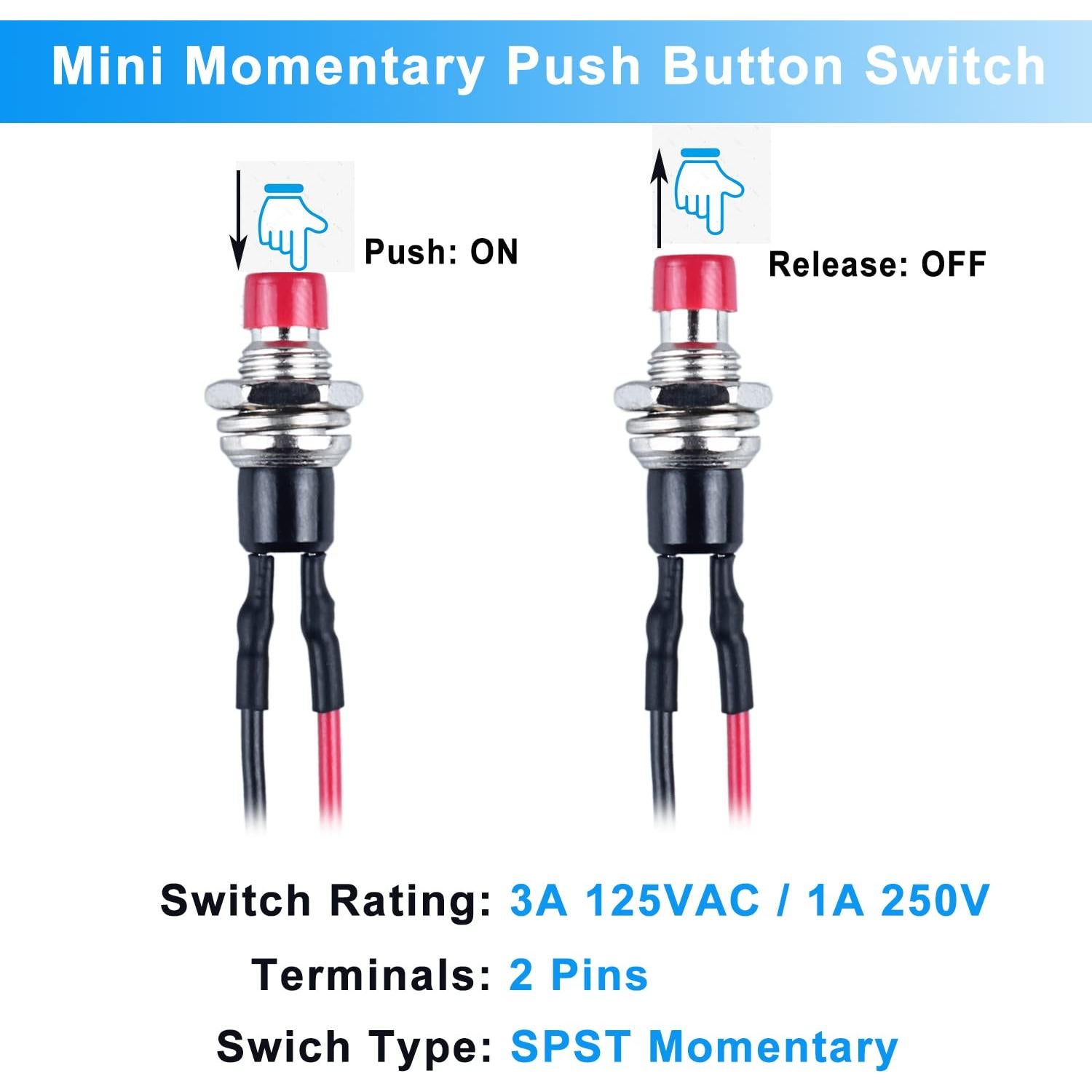 Paquete de 12 Interruptores de Botón Mini DMWD 1A 250VAC