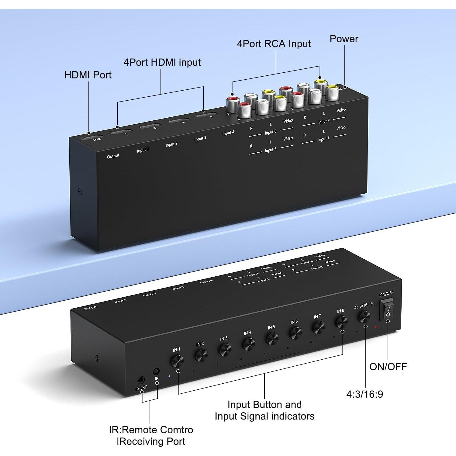 Conmutador HDMI 4 Vías Y.D.F 2 en 1 4K@60Hz AV RCA