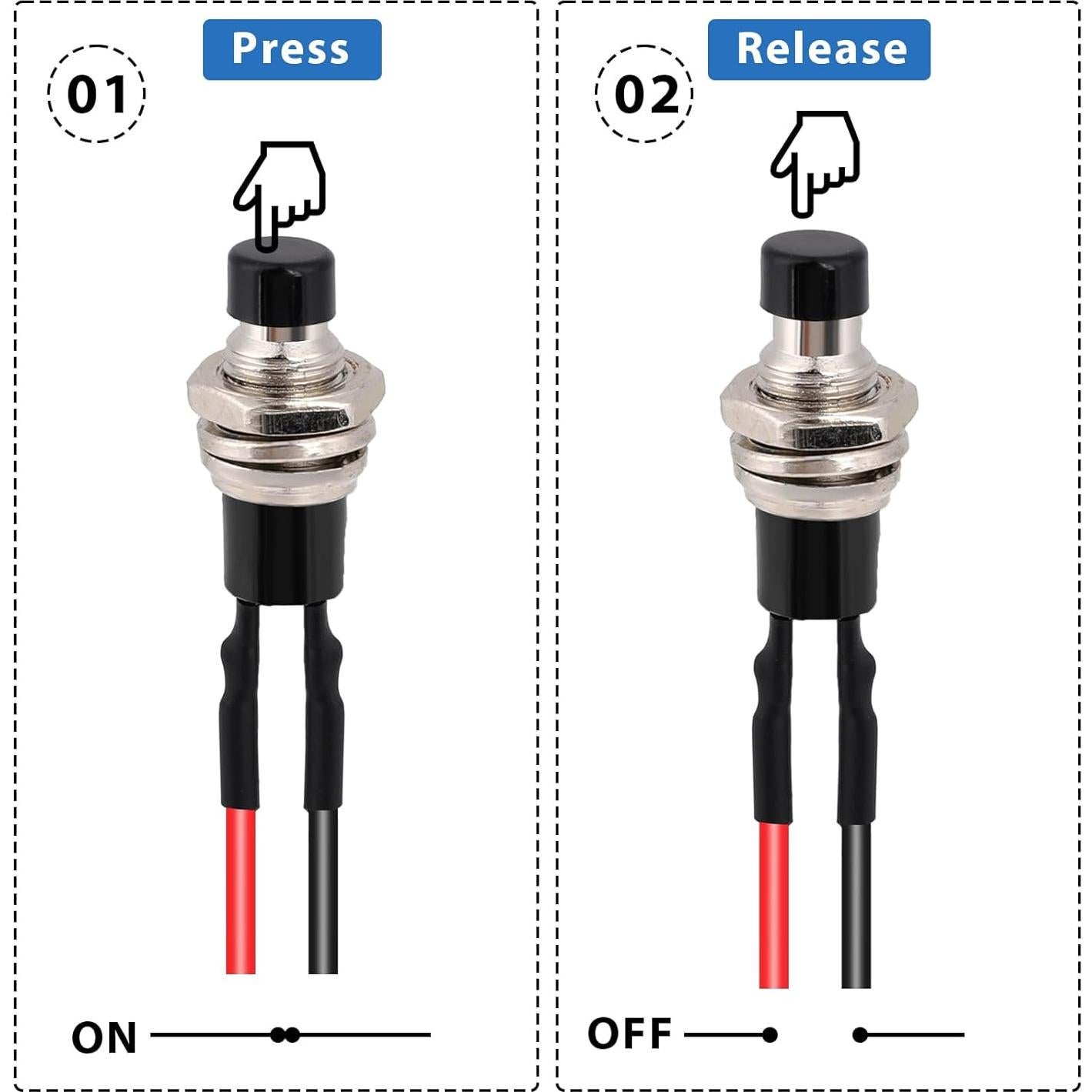 12 Interruptores Pulsadores Momentáneos 7mm Salbsever 12V