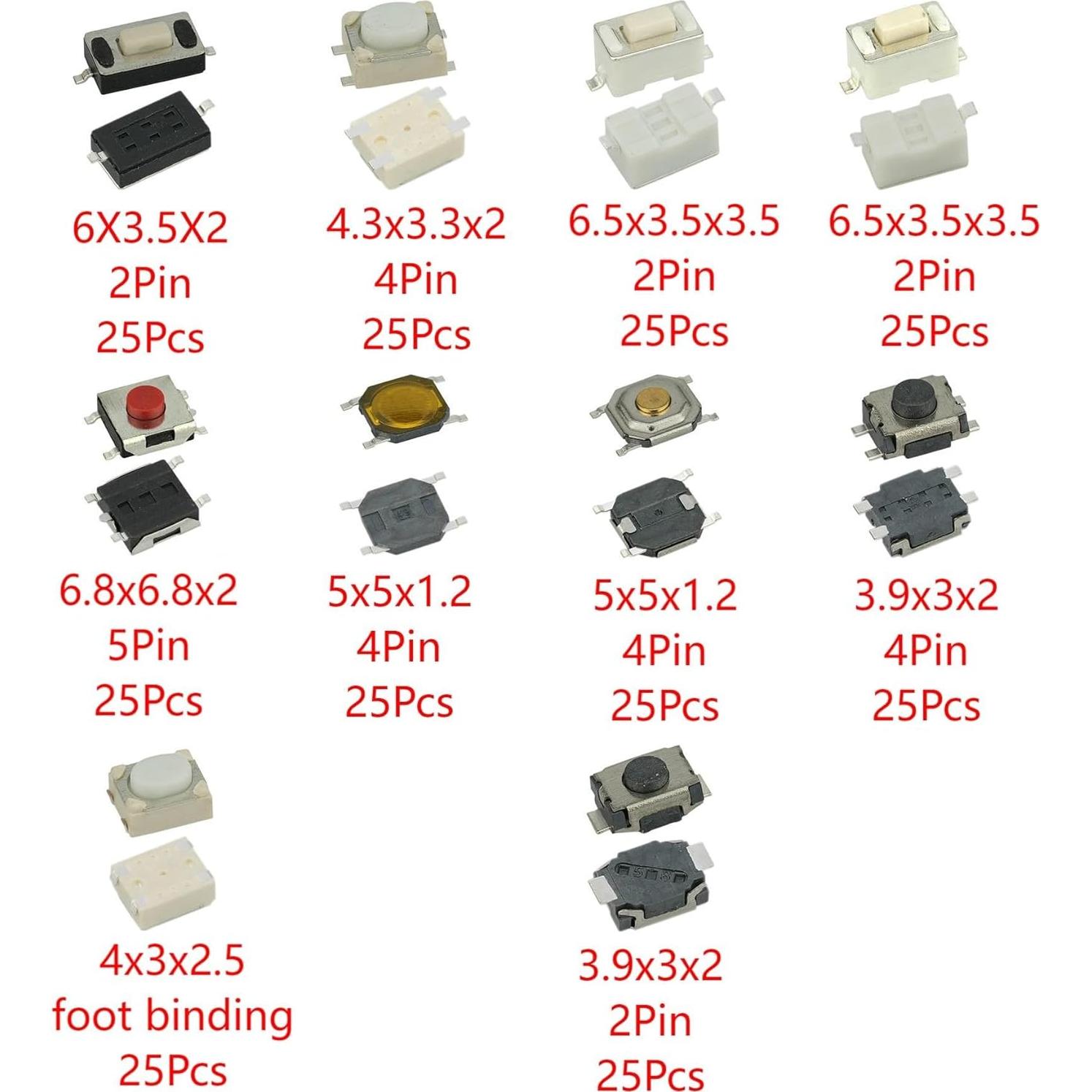 Kit 250 Interruptores Momentáneos Táctiles MTDELE - 10 Valores