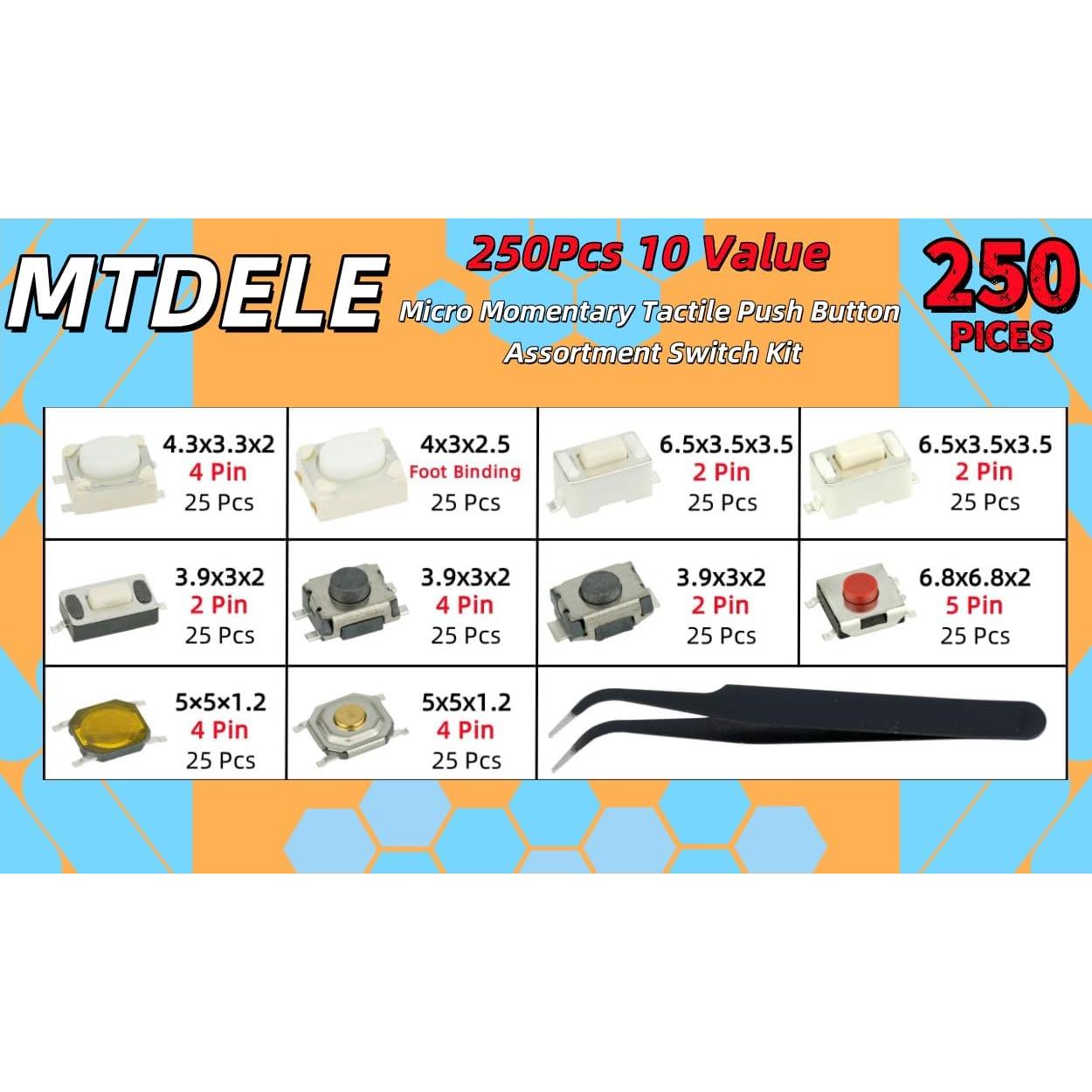 Kit 250 Interruptores Momentáneos Táctiles MTDELE - 10 Valores
