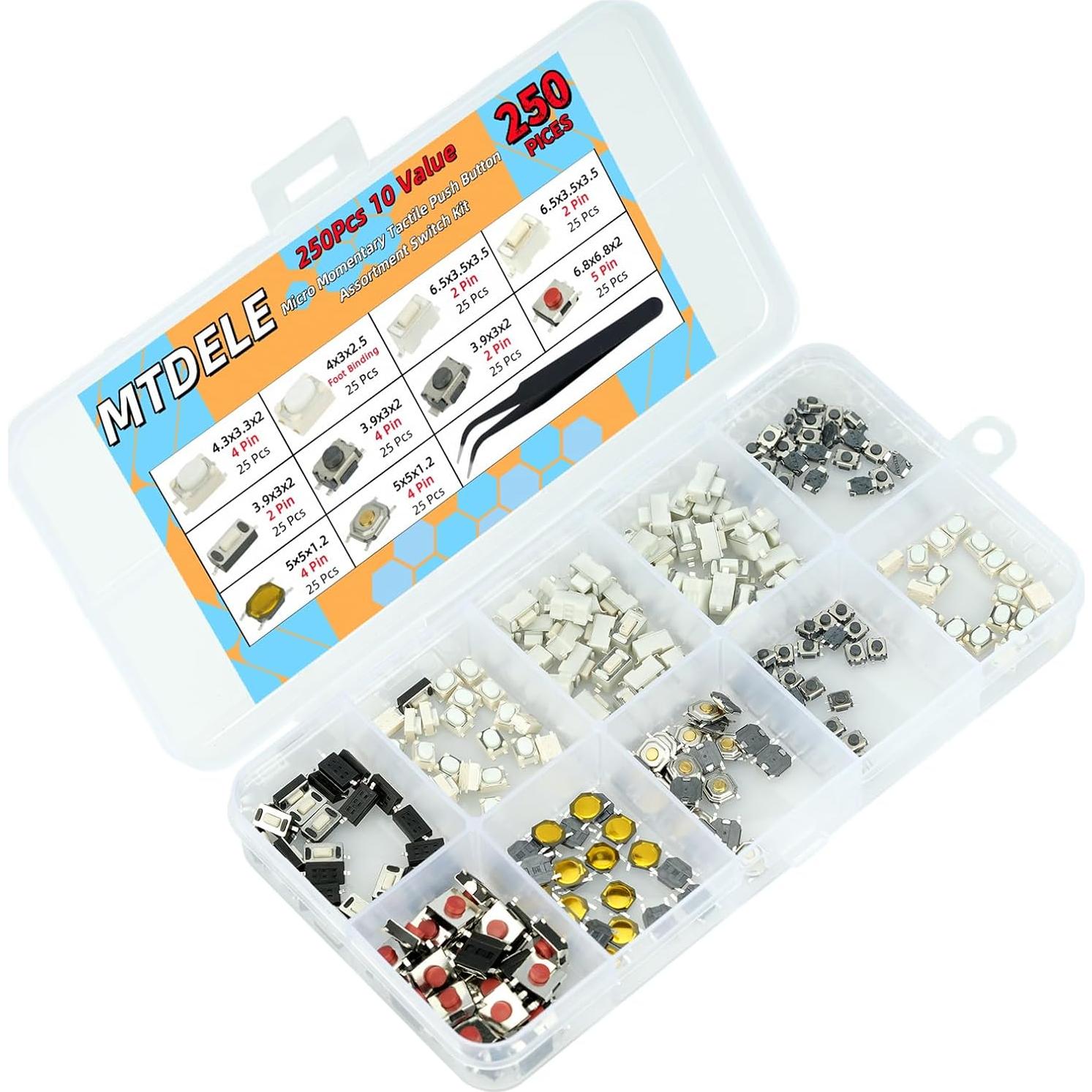Kit 250 Interruptores Momentáneos Táctiles MTDELE - 10 Valores
