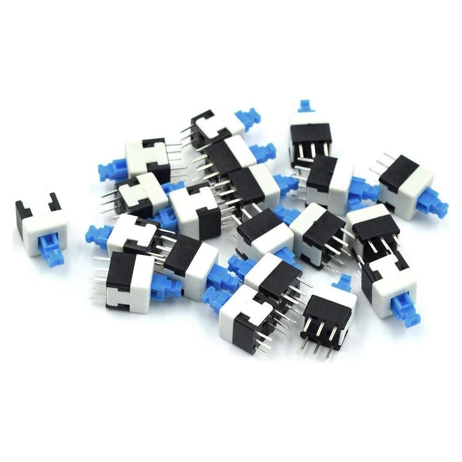 6Pin Two Row Through Hole Mount DPDT Self-Locking Mounting Tact Tactile Power Micro Push Button Switches 8 x 8 mm - (20 Pcs)