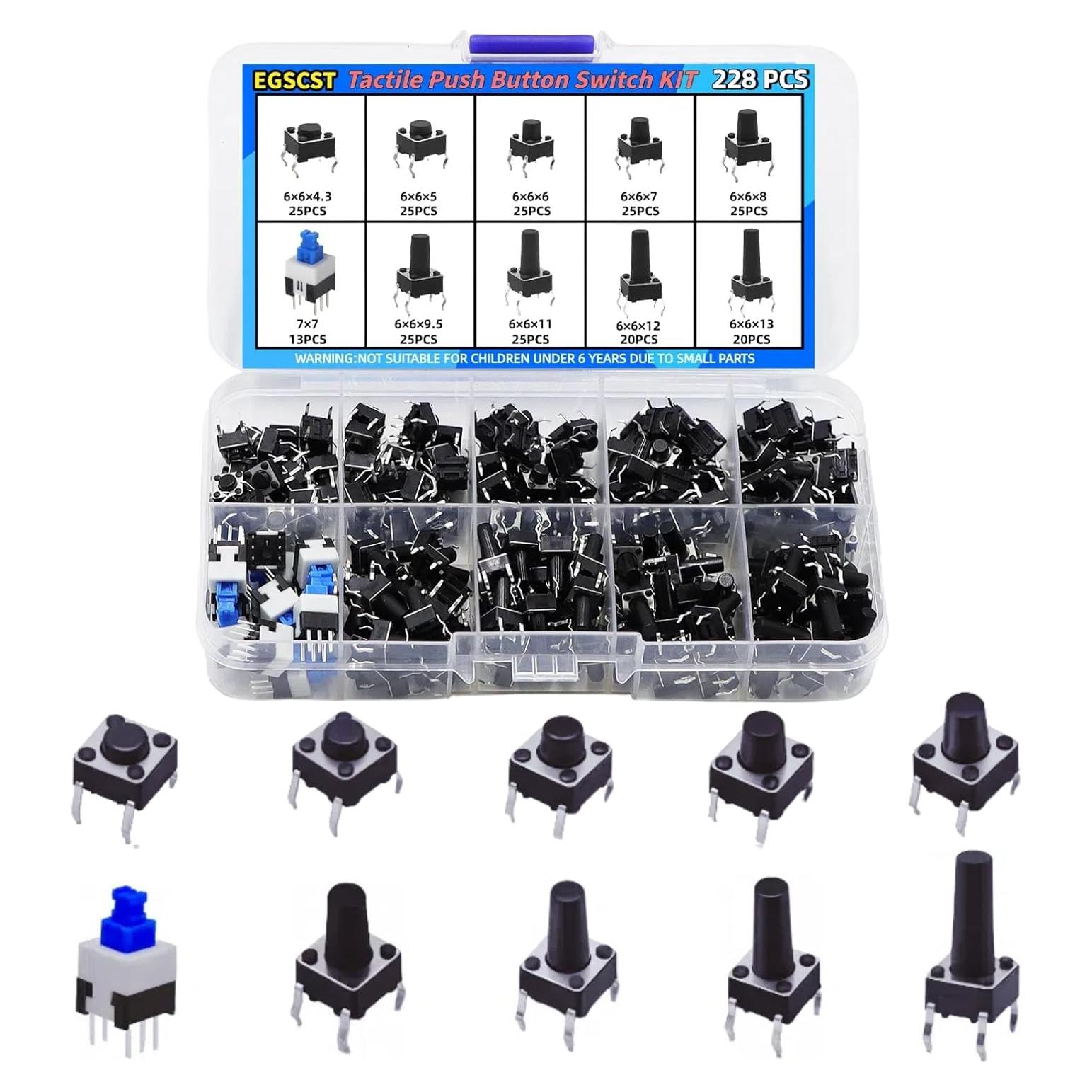 Kit de 228 Interruptores Táctiles 6x6mm y 7x7mm EGSCST