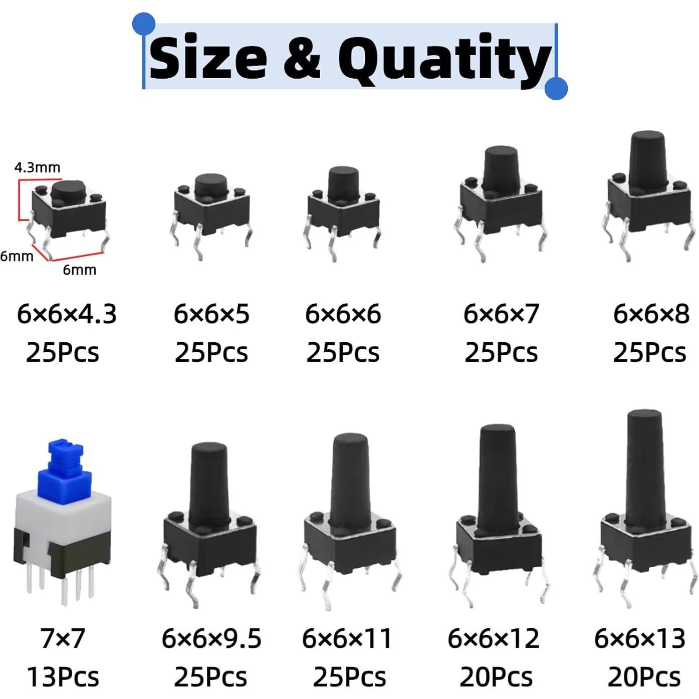 Kit de 228 Interruptores Táctiles 6x6mm y 7x7mm EGSCST