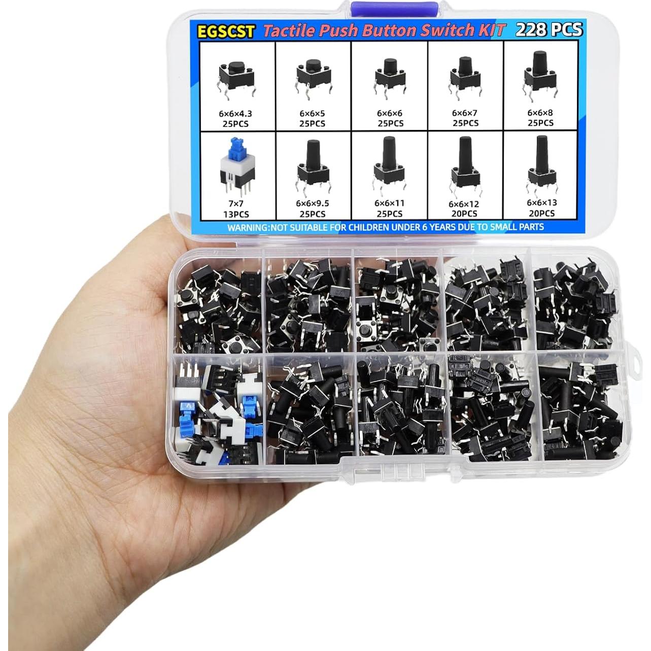 Kit de 228 Interruptores Táctiles 6x6mm y 7x7mm EGSCST