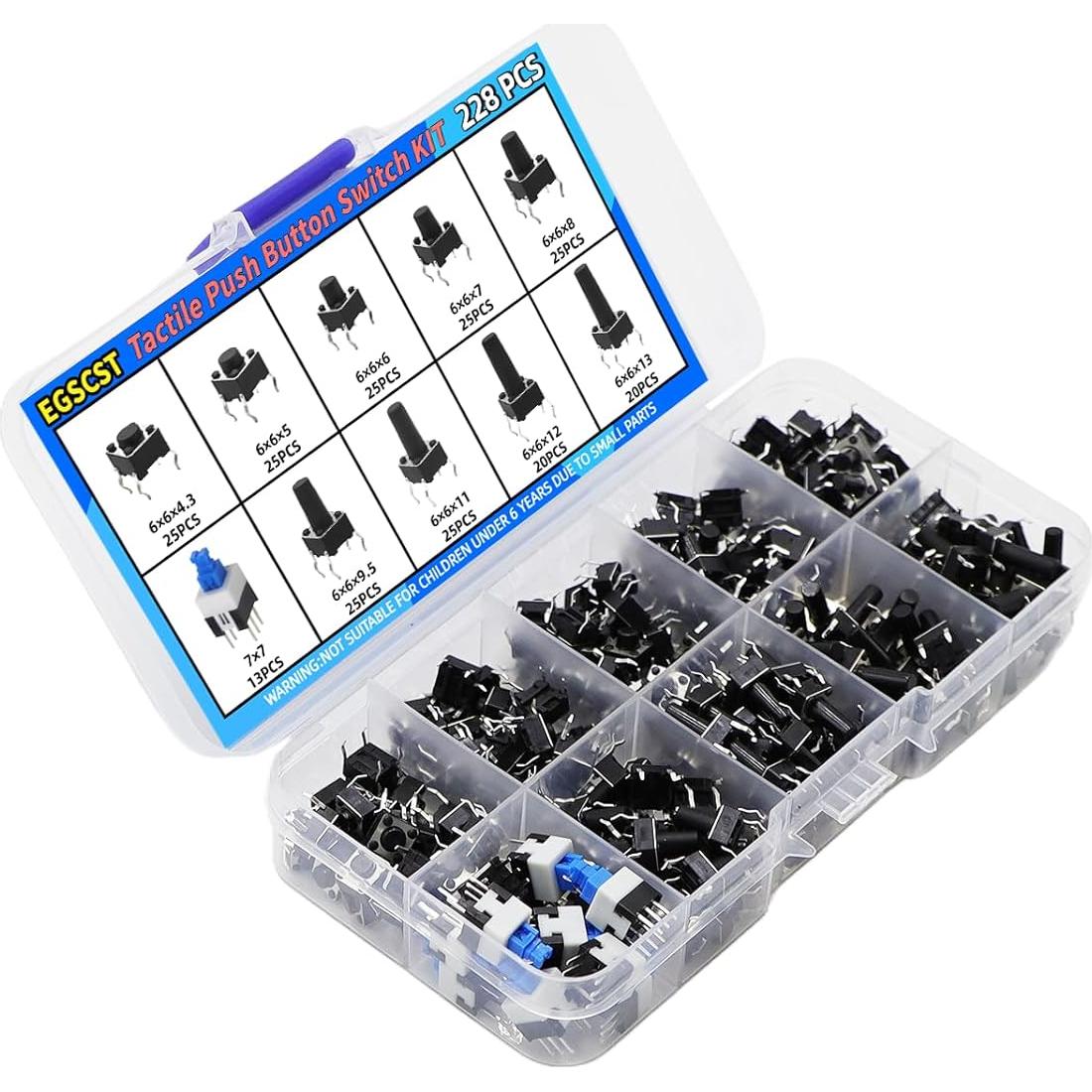 Kit de 228 Interruptores Táctiles 6x6mm y 7x7mm EGSCST