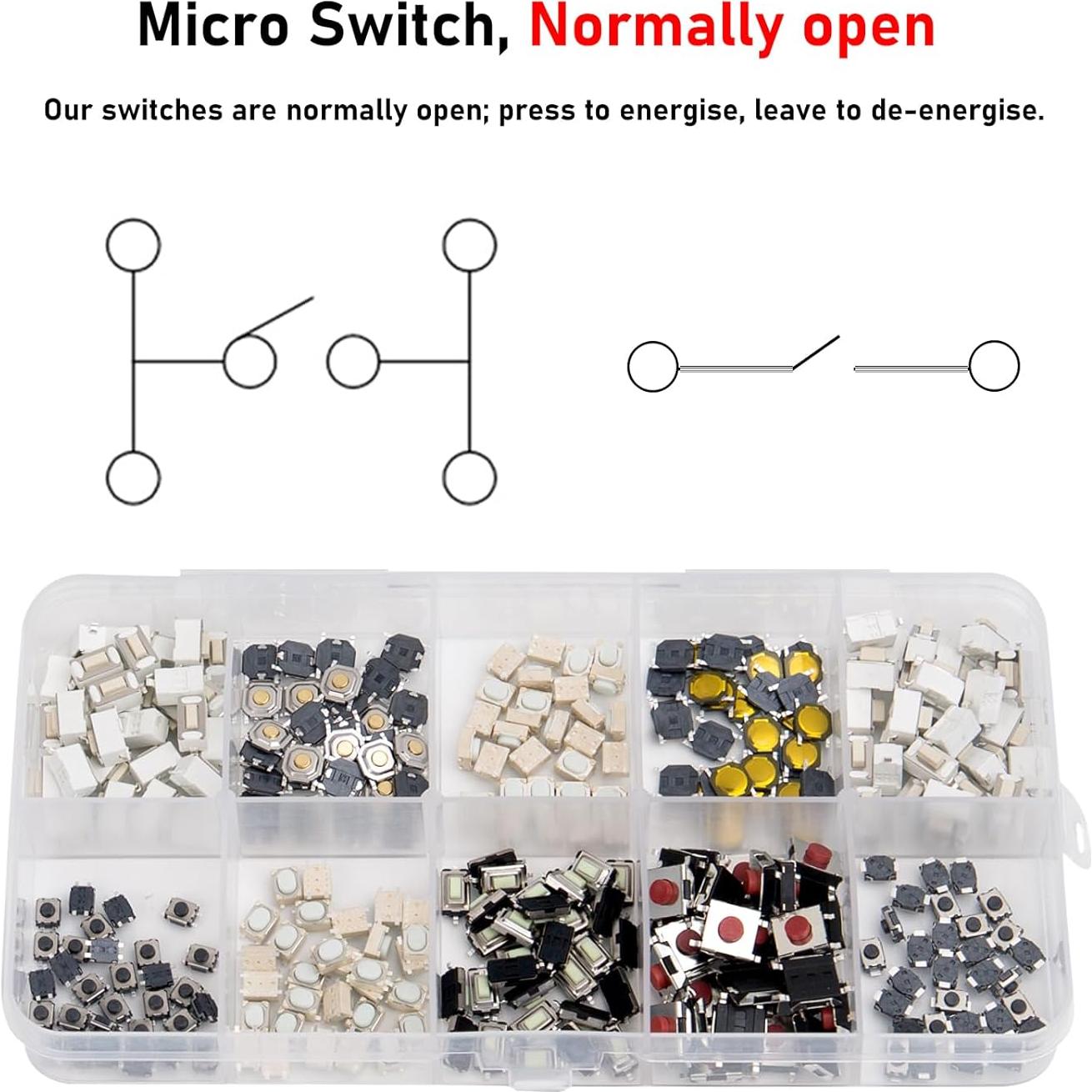 Kit de 200 Micro Interruptores Táctiles GUEEYUAW - Normalmente Abiertos