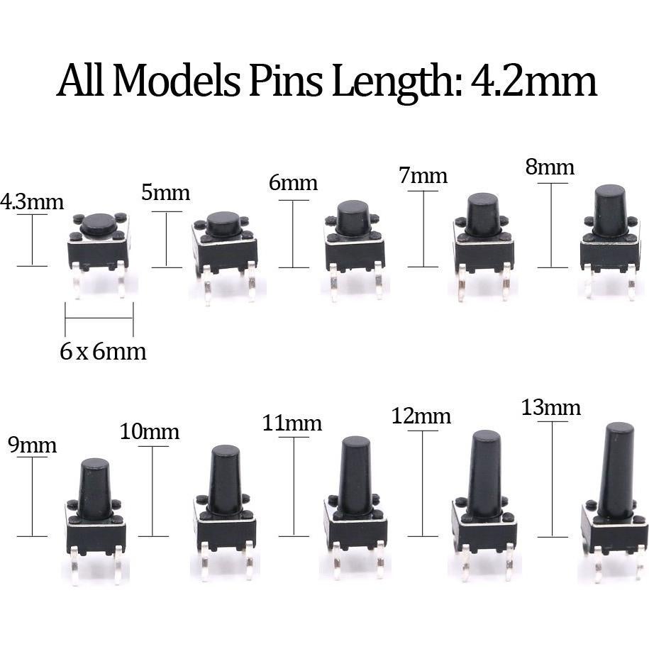 Kit de Interruptores Táctiles Hilitchi 200 Pcs 6x6mm 10 Valores