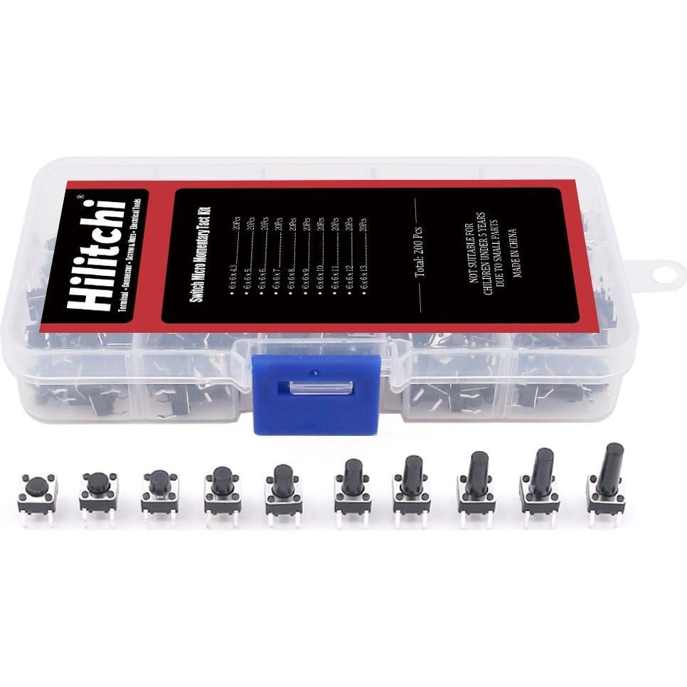 Kit de Interruptores Táctiles Hilitchi 200 Pcs 6x6mm 10 Valores