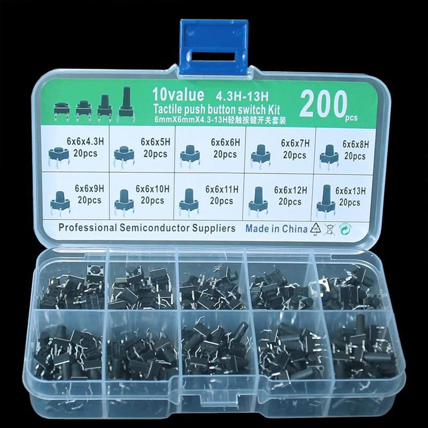 Kit de 200 Interruptores Táctiles 6x6mm hiBCTR con 10 Alturas