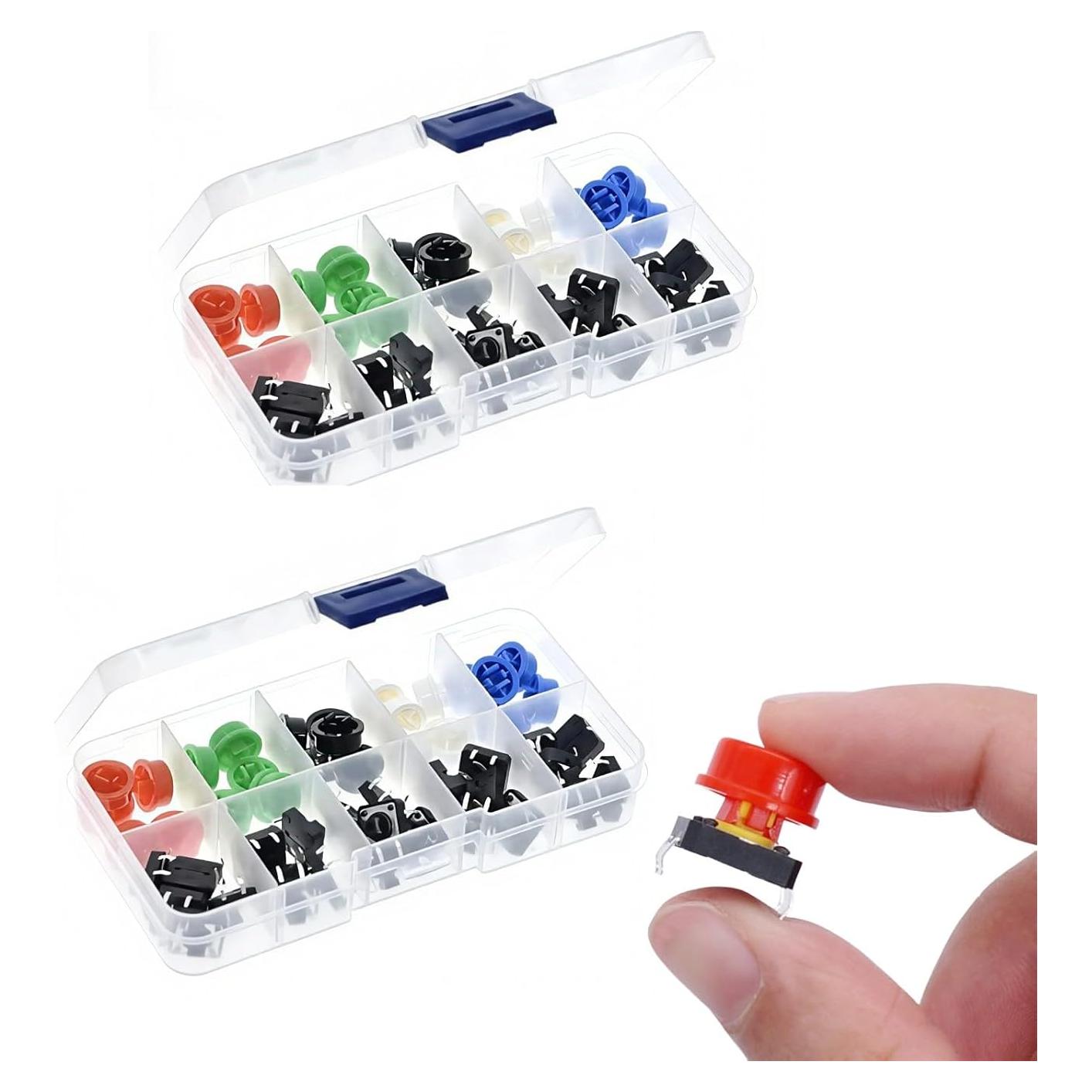 50 Botones Táctiles SMD 12x12mm KGCGJVB con Caja de Almacenamiento