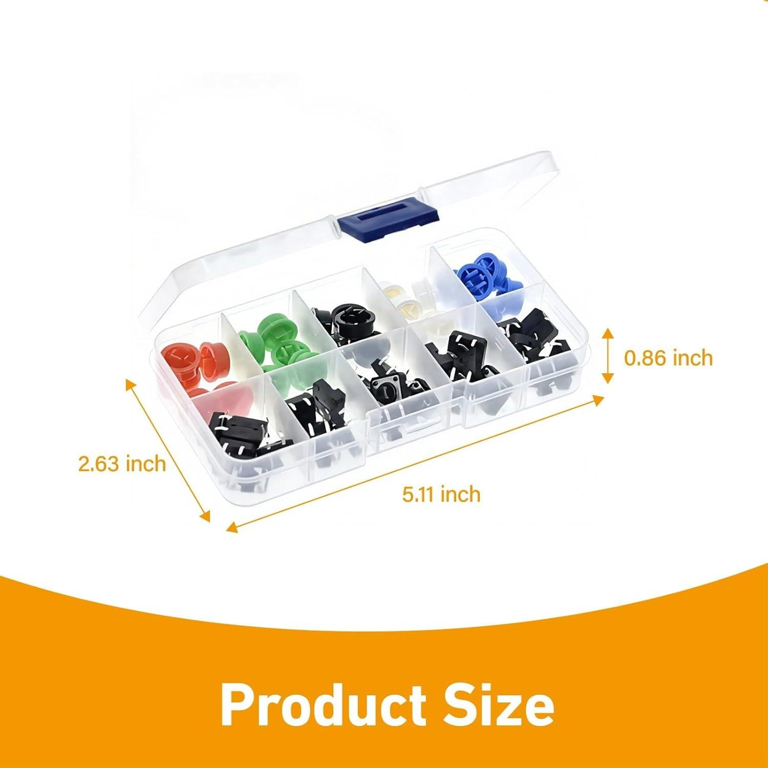 50 Botones Táctiles SMD 12x12mm KGCGJVB con Caja de Almacenamiento