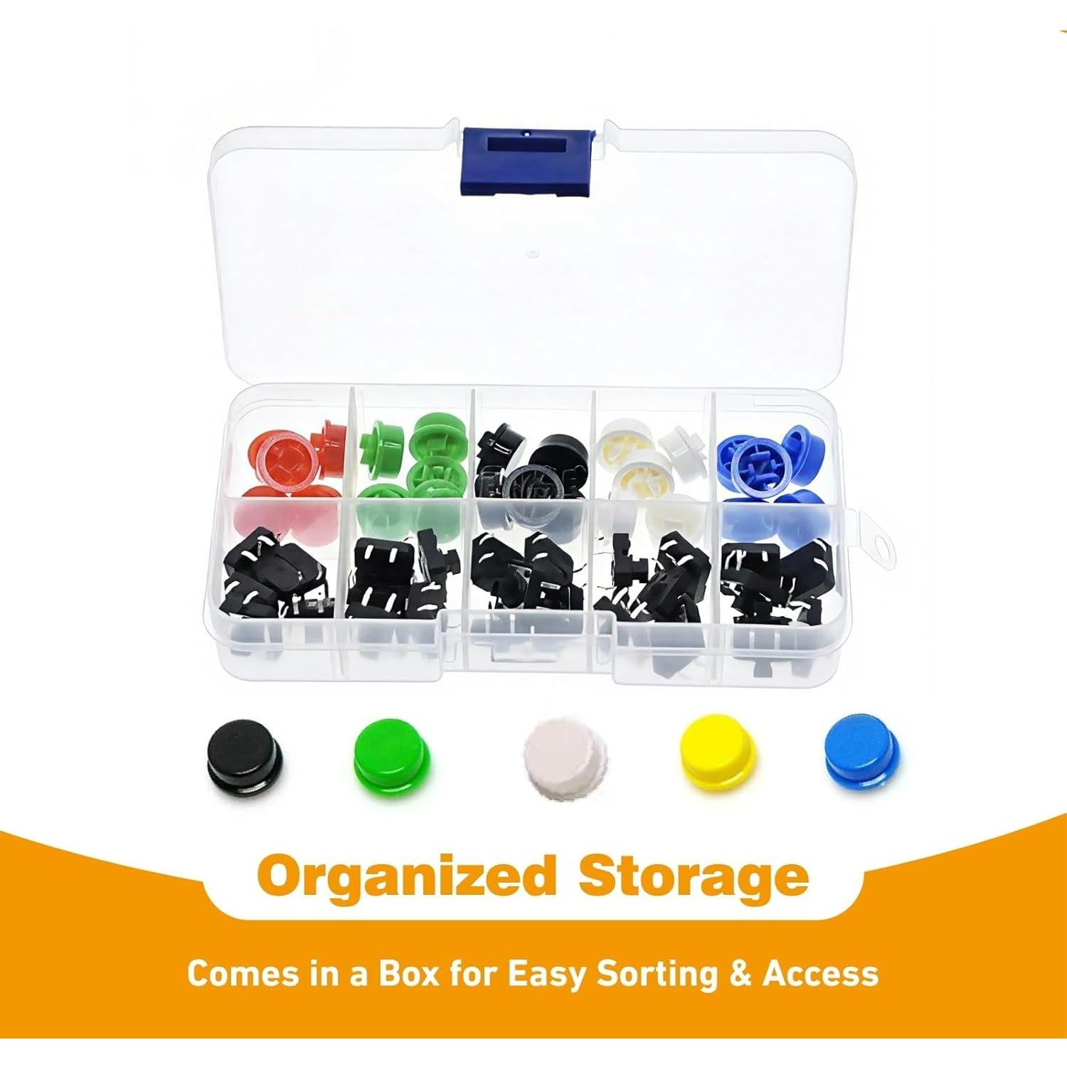 50 Botones Táctiles SMD 12x12mm KGCGJVB con Caja de Almacenamiento