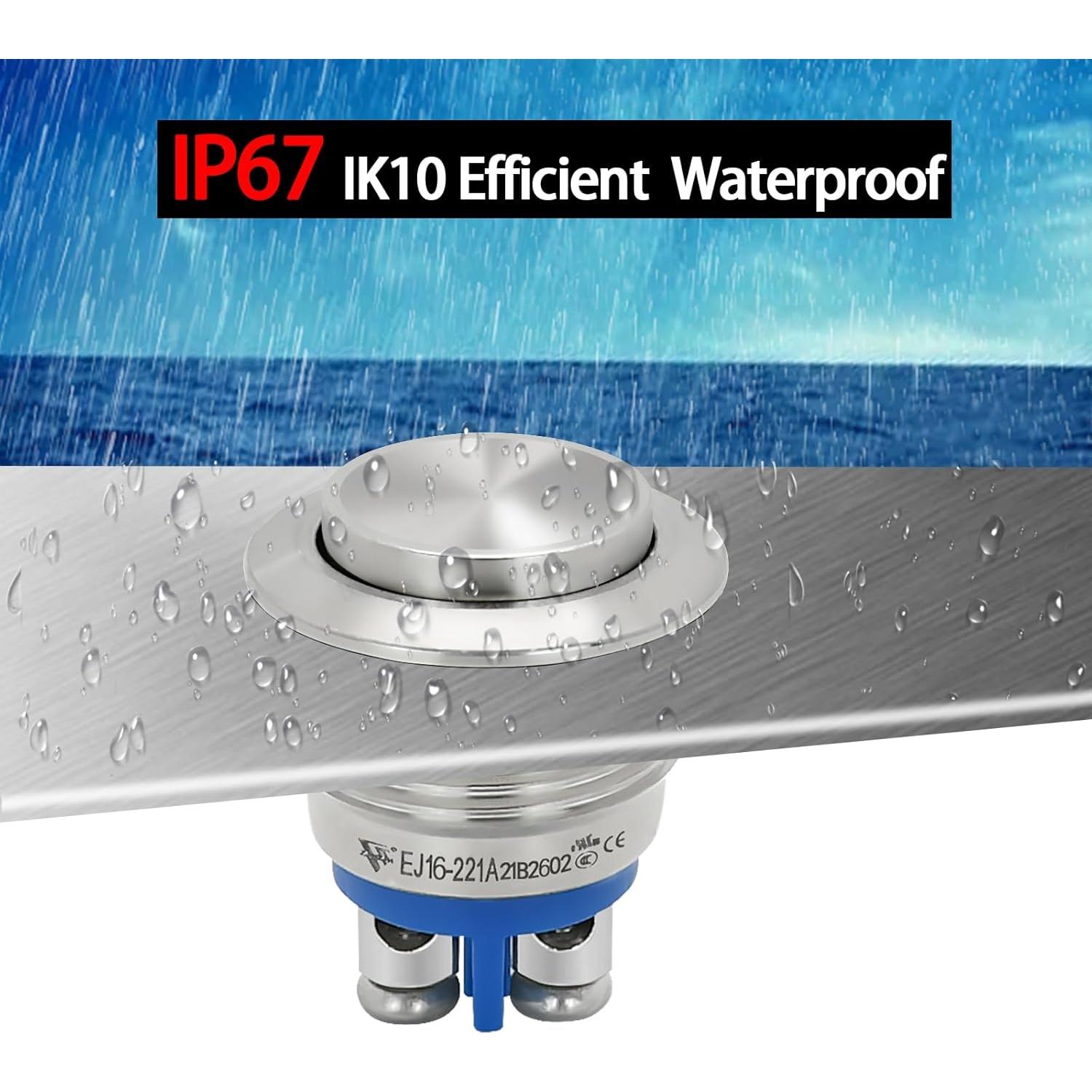 Interruptor de Botón Momentáneo ZJWZJH 16mm IP67 3 Pcs