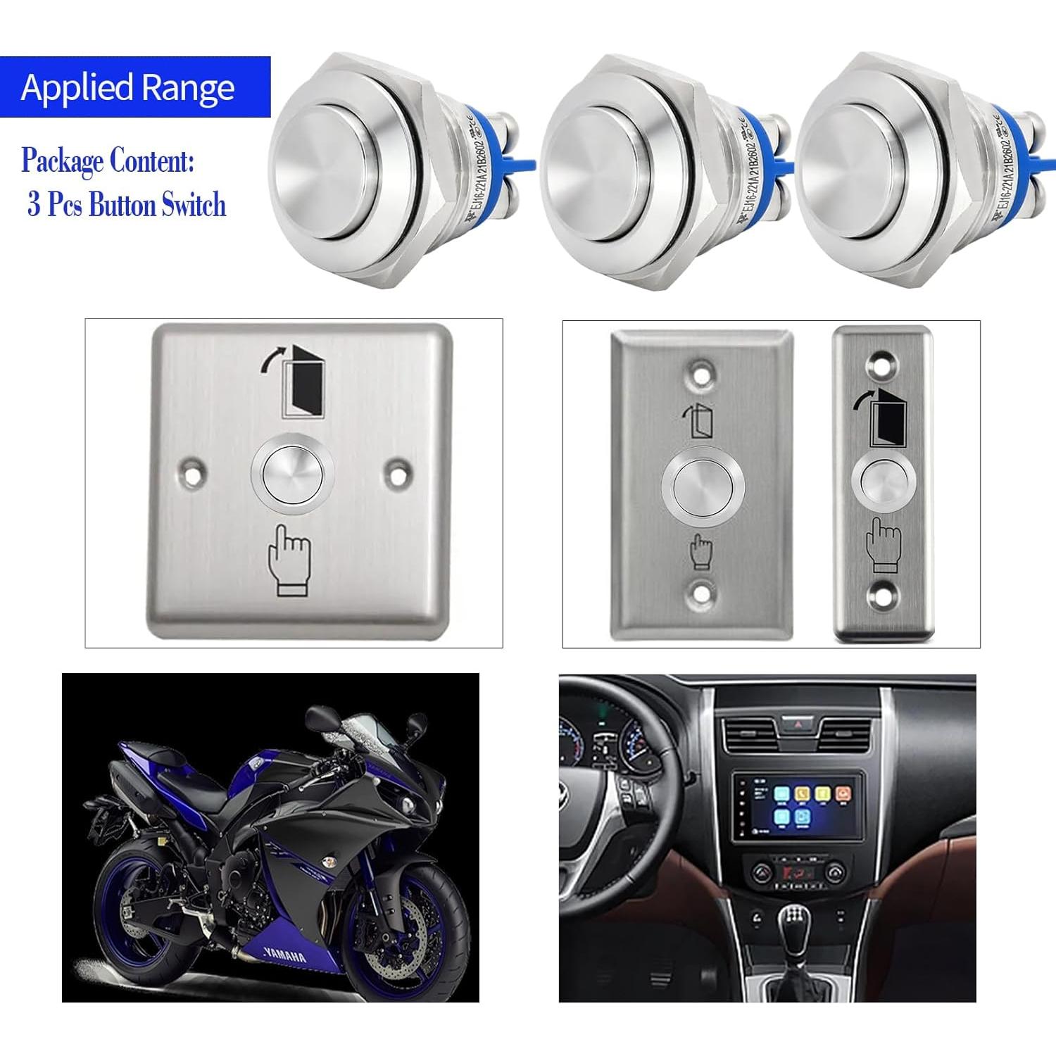 Interruptor de Botón Momentáneo ZJWZJH 16mm IP67 3 Pcs