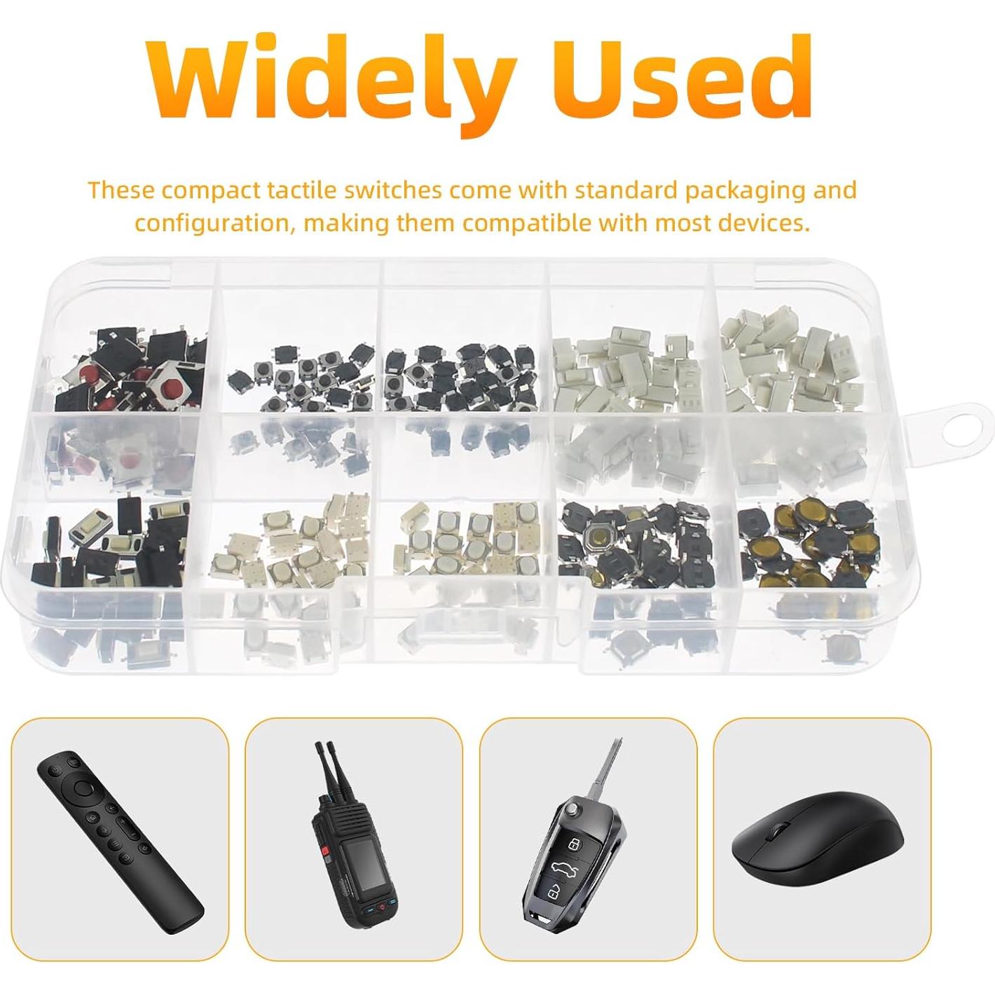 Kit de 250 Micro Interruptores Momentáneos Yetaida 10 Tipos