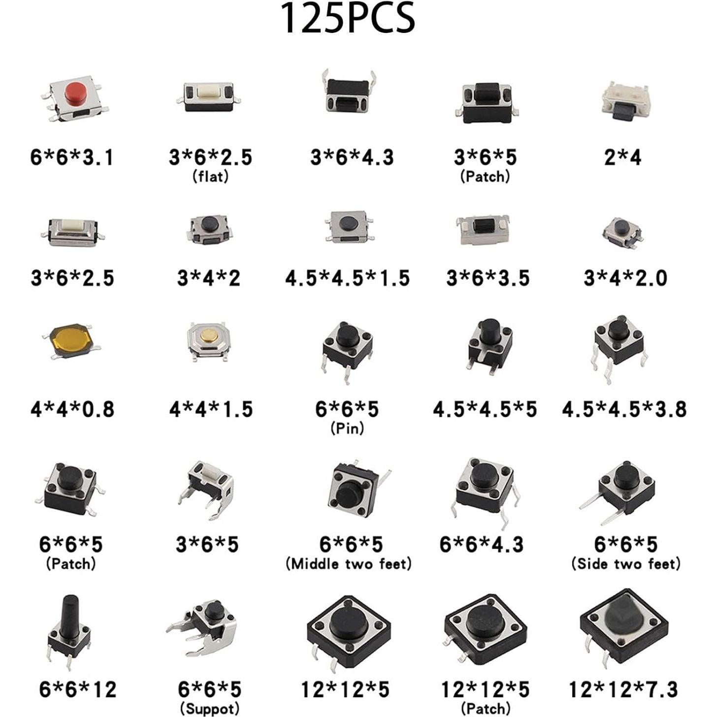 Kit de Interruptores Táctiles Micro NewLuyer 125 Piezas 25 Valores