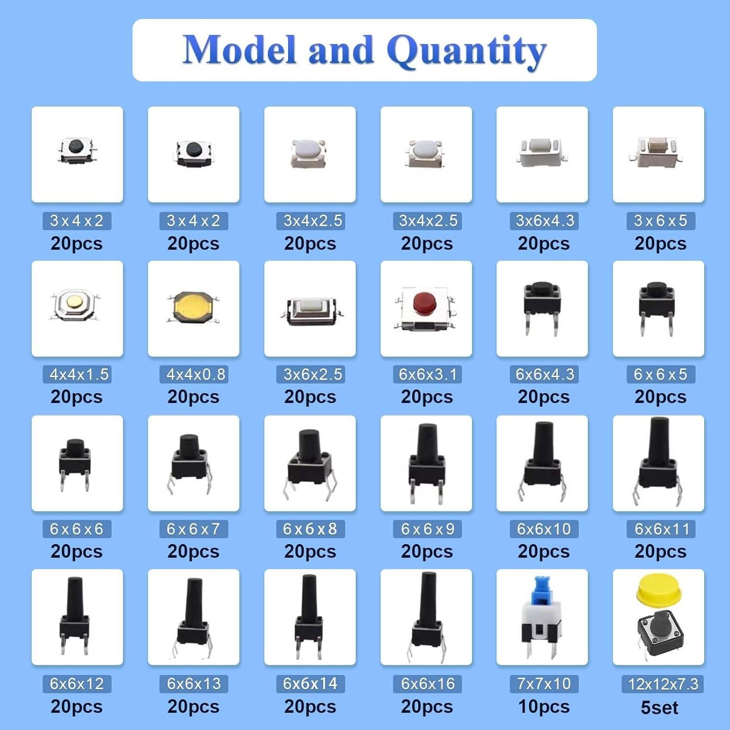Kit de Interruptores Táctiles Juasky 460pcs 24 Valores DC12V