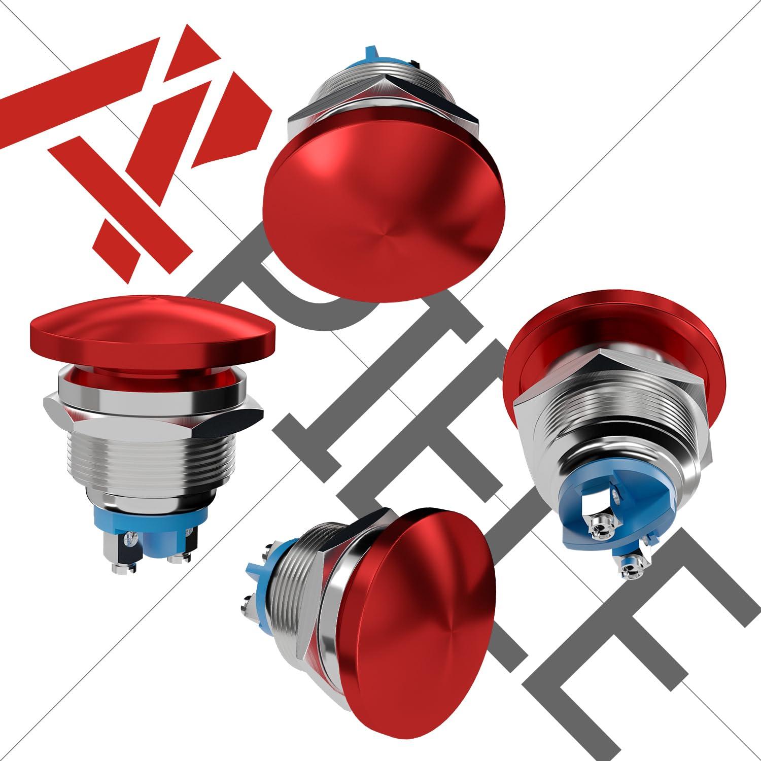 Interruptor Pulsador Cabeza de Hongo APIELE 22mm Rojo IP65 250V 5A