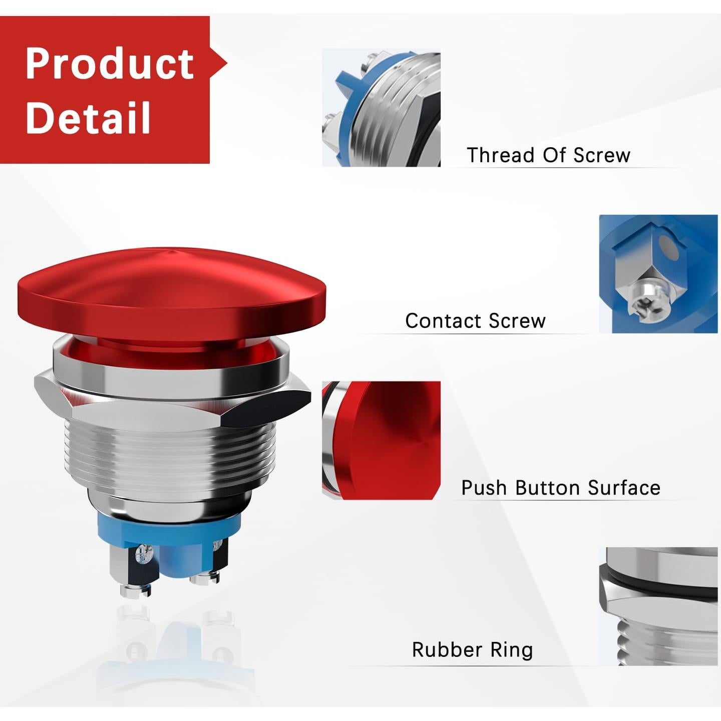 Interruptor Pulsador Cabeza de Hongo APIELE 22mm Rojo IP65 250V 5A
