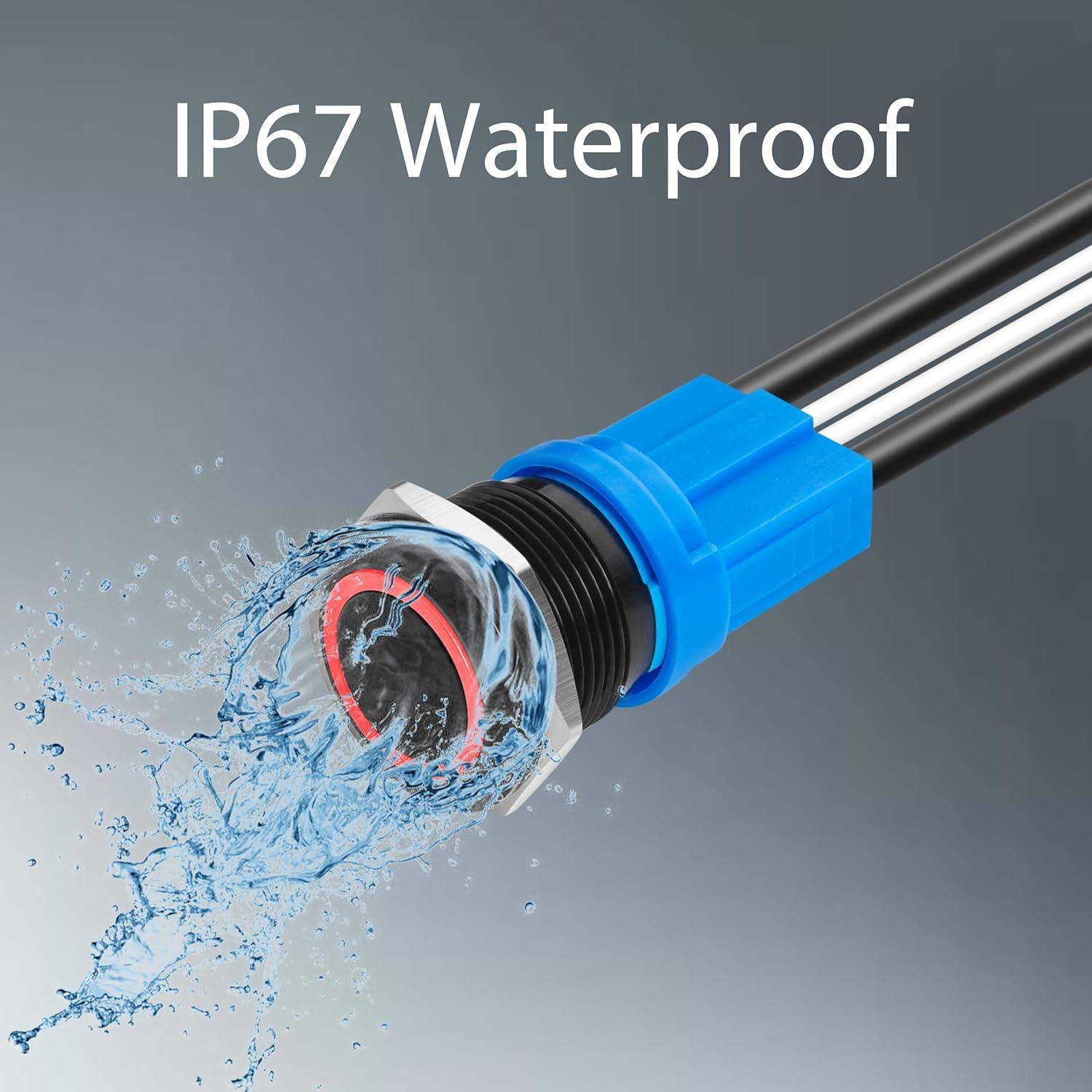 Interruptor pulsador LED de retención 19mm Rojo IP67 20A