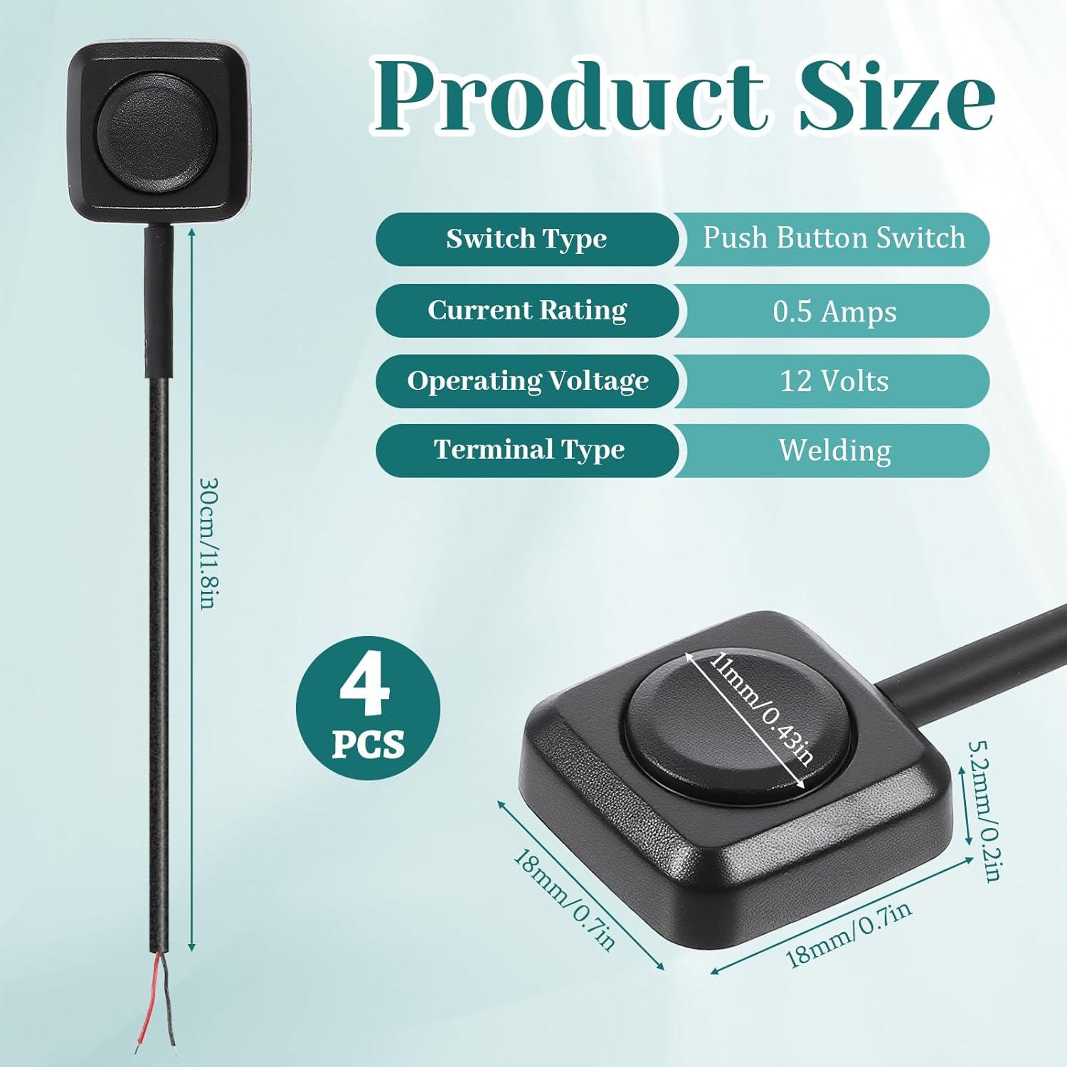Interruptor de Botón Momentáneo 12V Alrhso 4 Pcs Impermeable