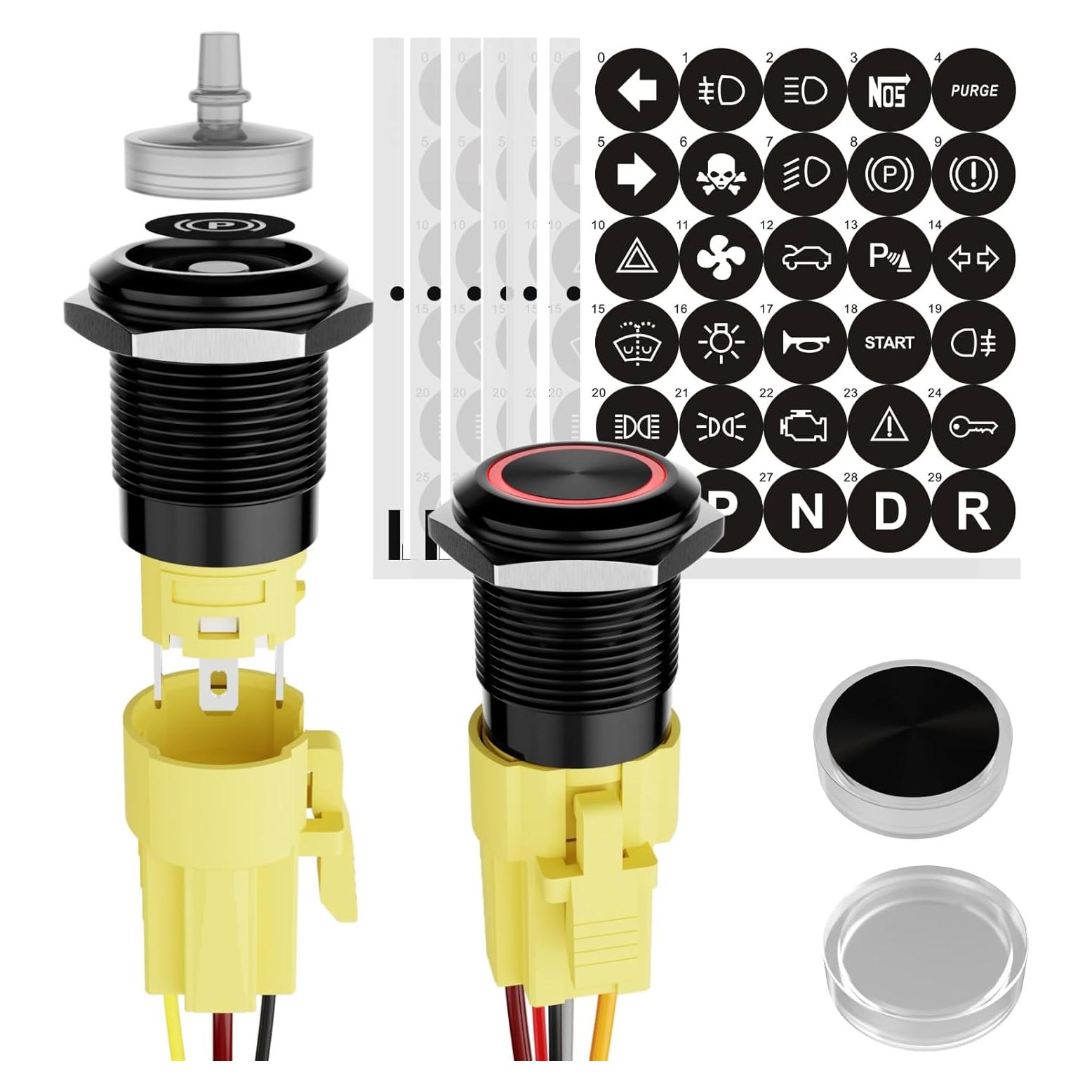 Interruptor de Botón de Presión FILN 19mm 12V-24V IP65 Rojo