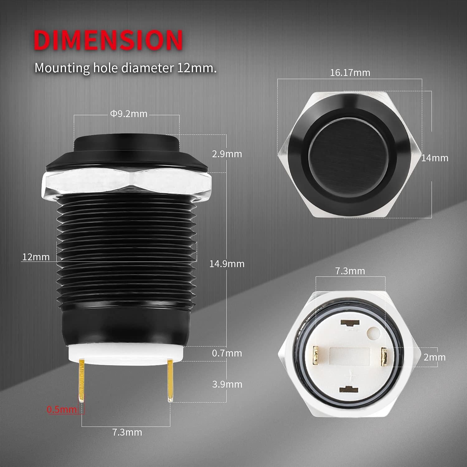 Interruptor de Botón Momentáneo Impermeable DaierTek 12mm
