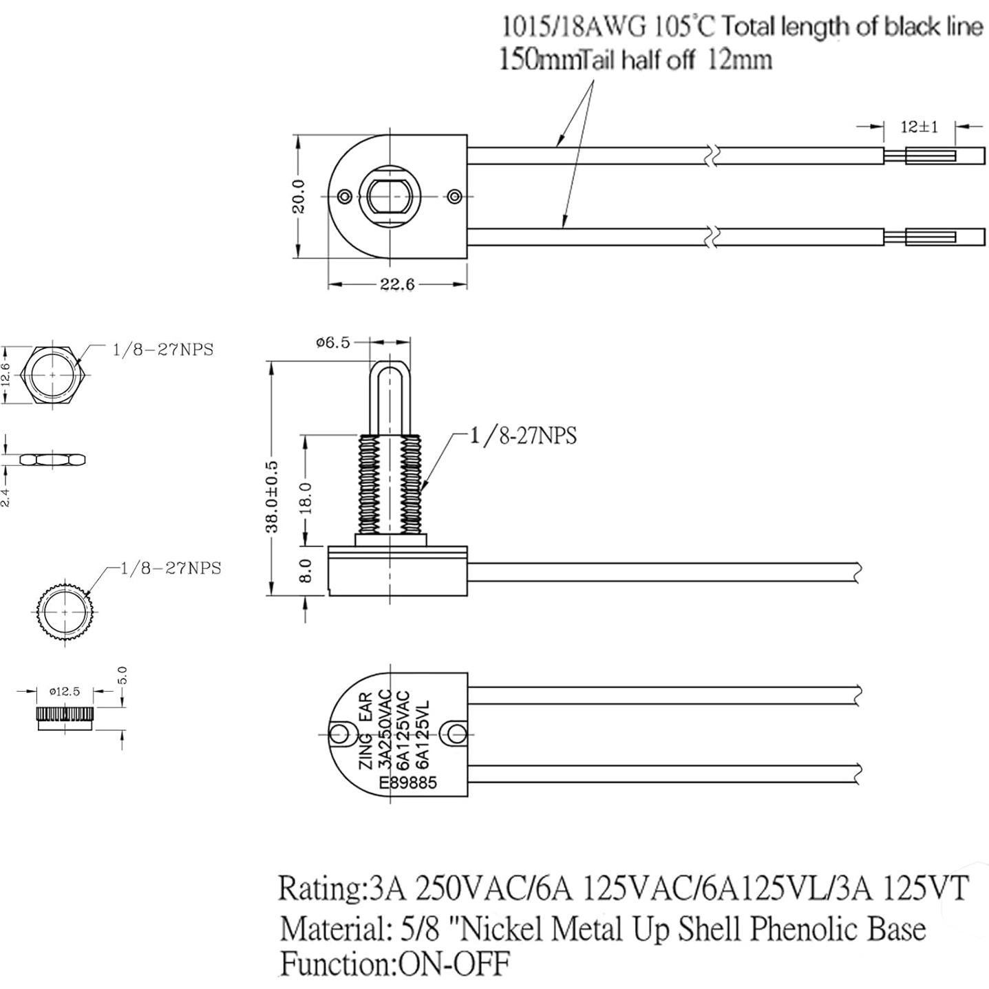 Interruptor de Botón Zing Ear ZE-107M ON-OFF 3A 250VAC