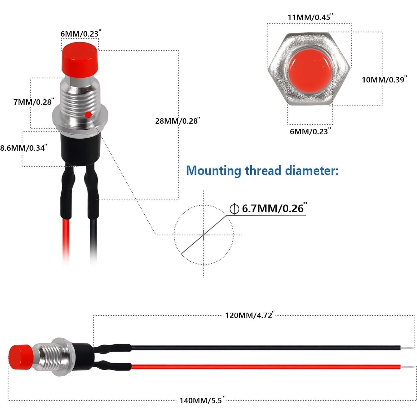 Interruptor de Botón Momentáneo VEXUNGA 12 Piezas 250V 1A