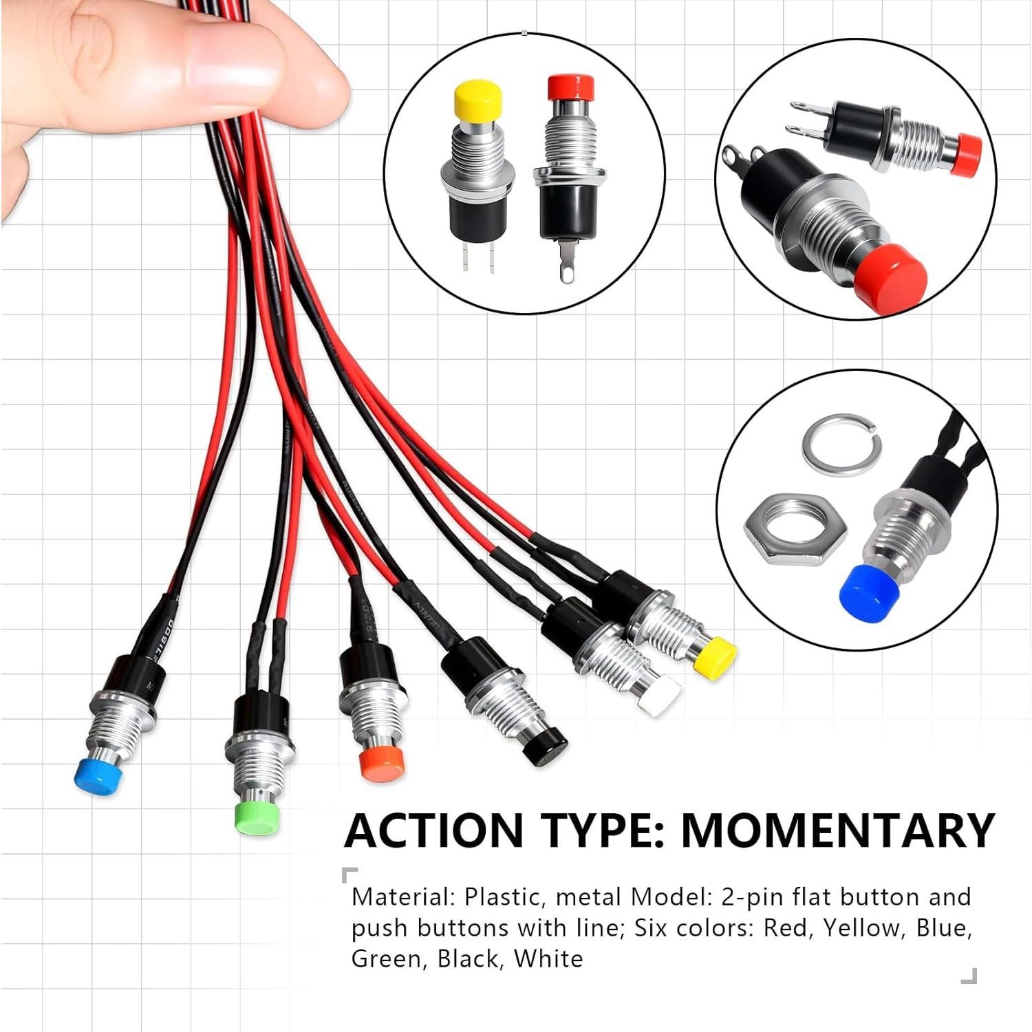 Interruptor de Botón Momentáneo VEXUNGA 12 Piezas 250V 1A