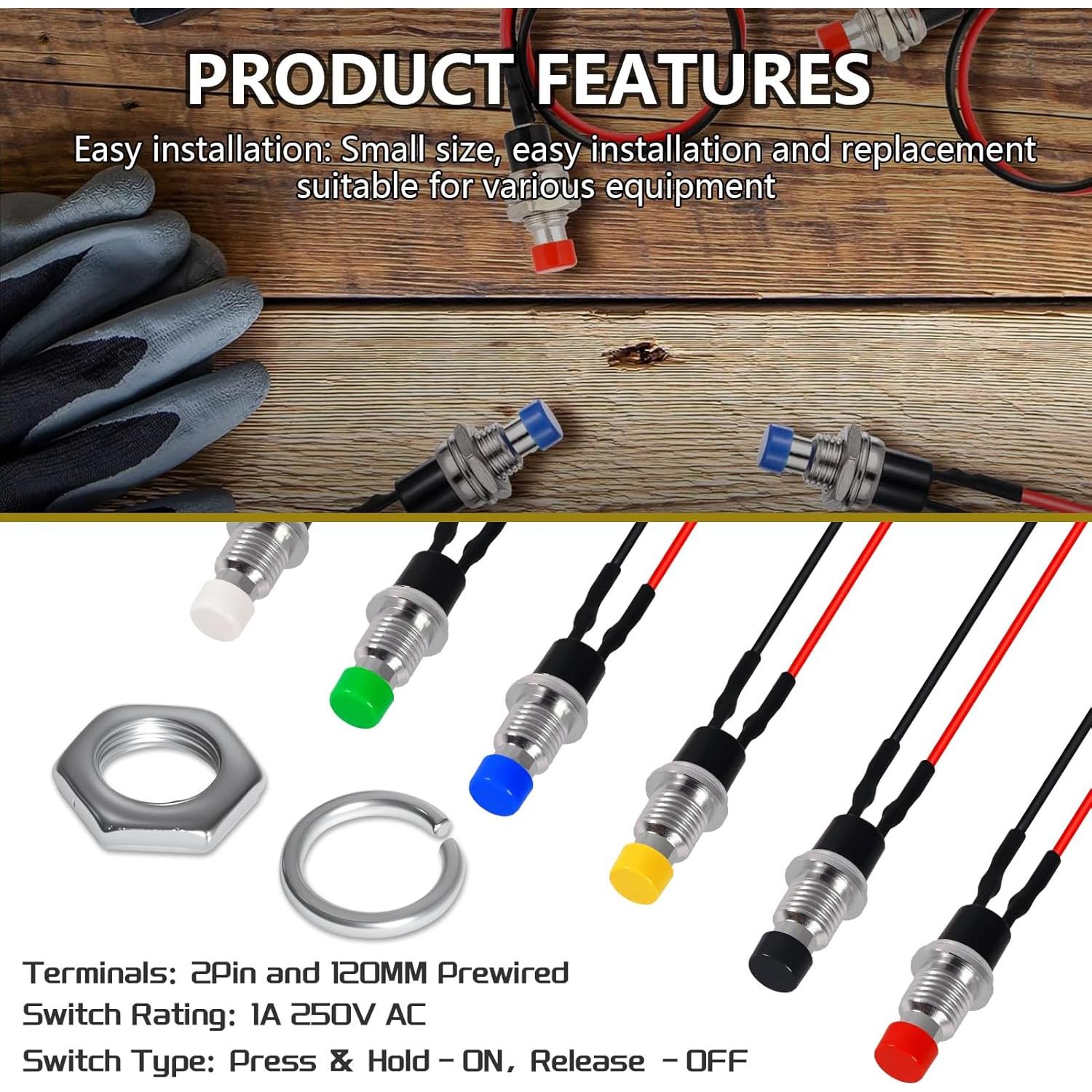 Interruptor de Botón Momentáneo VEXUNGA 12 Piezas 250V 1A