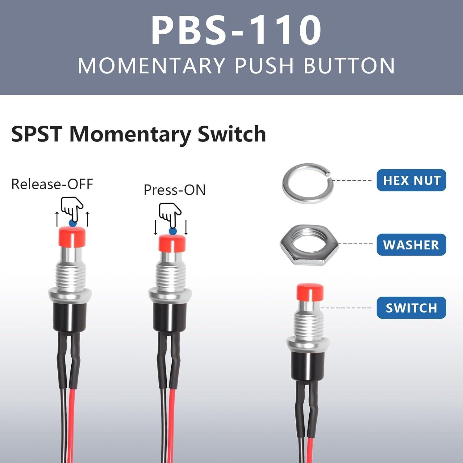 Interruptor de Botón Momentáneo VEXUNGA 12 Piezas 250V 1A