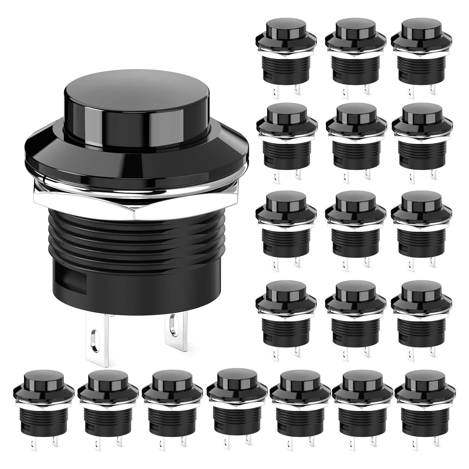 Interruptor de Botón Pulsador DIYhz 20 Unidades Tapa Negra