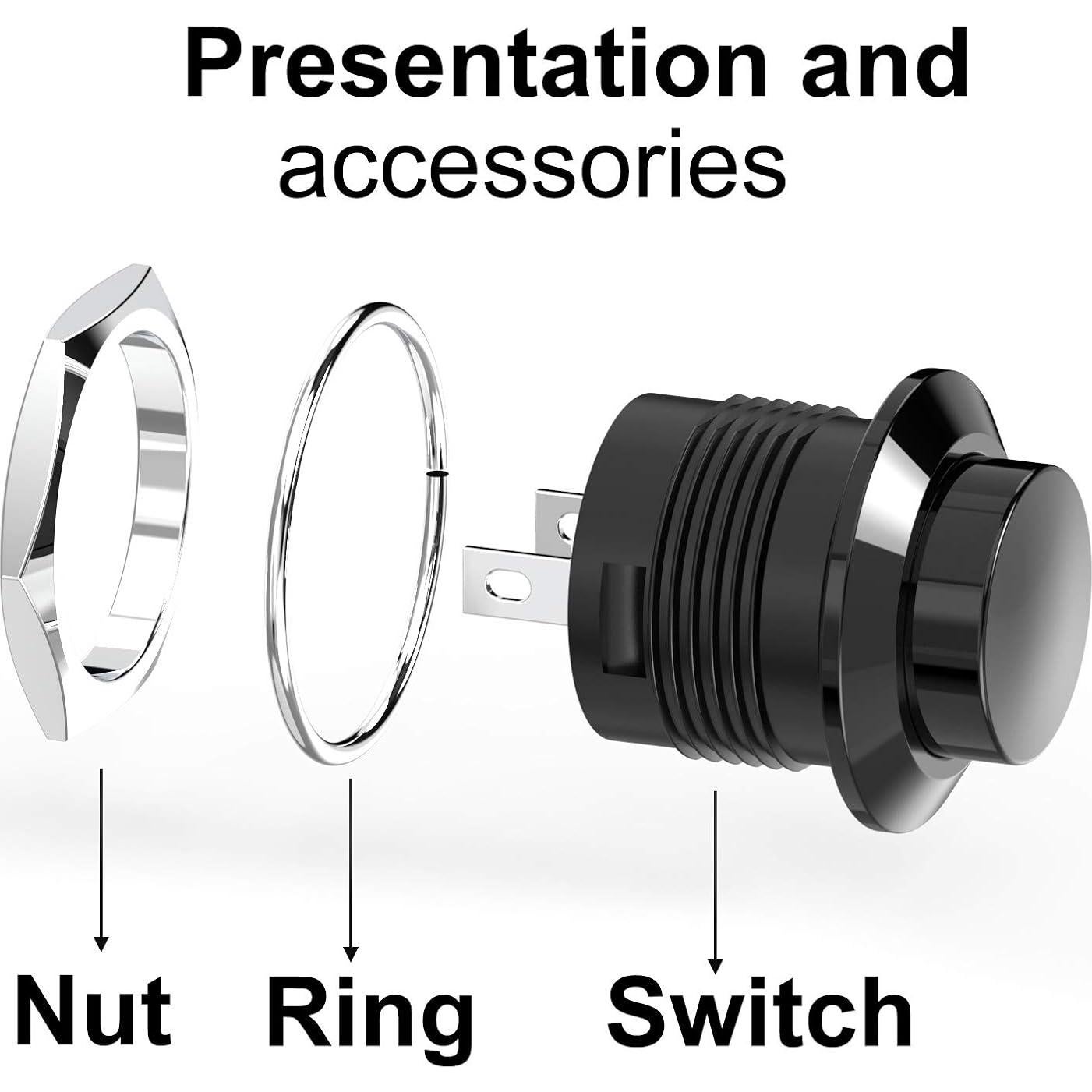 Interruptor de Botón Pulsador DIYhz 20 Unidades Tapa Negra