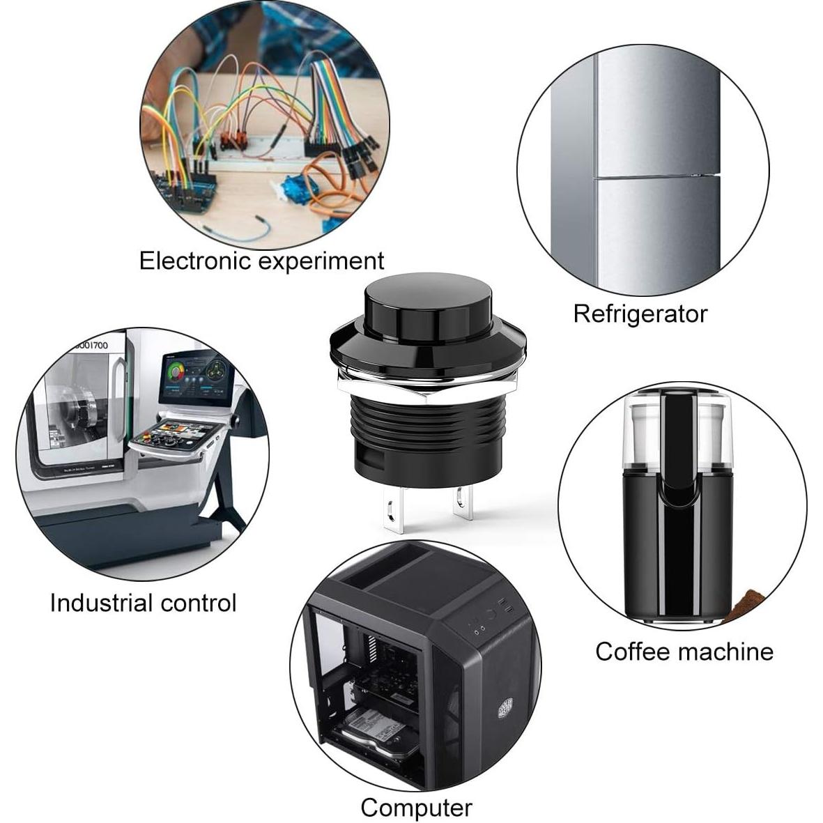 Interruptor de Botón Pulsador DIYhz 20 Unidades Tapa Negra