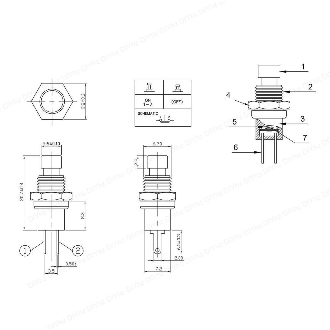 Interruptor de botón momentáneo DIYhz NC 1A 250V 10pcs
