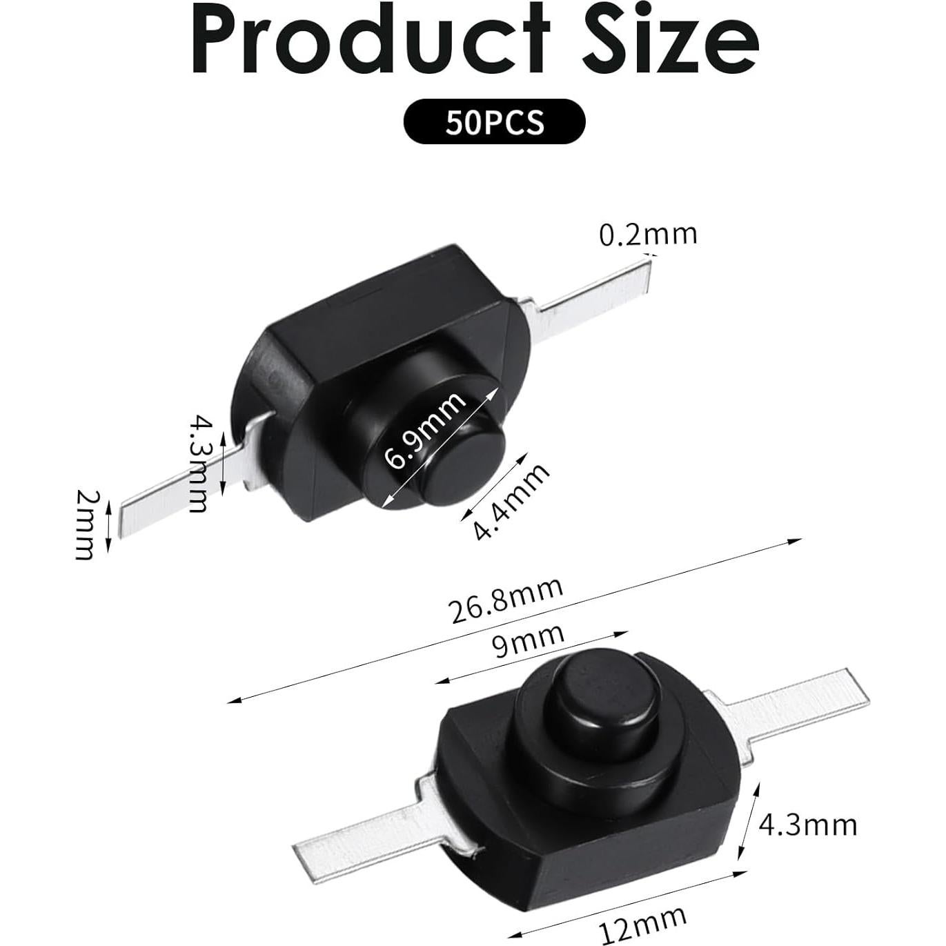 50 Interruptores Mini con Bloqueo Gtziqa 12x8mm DC 30V 1A