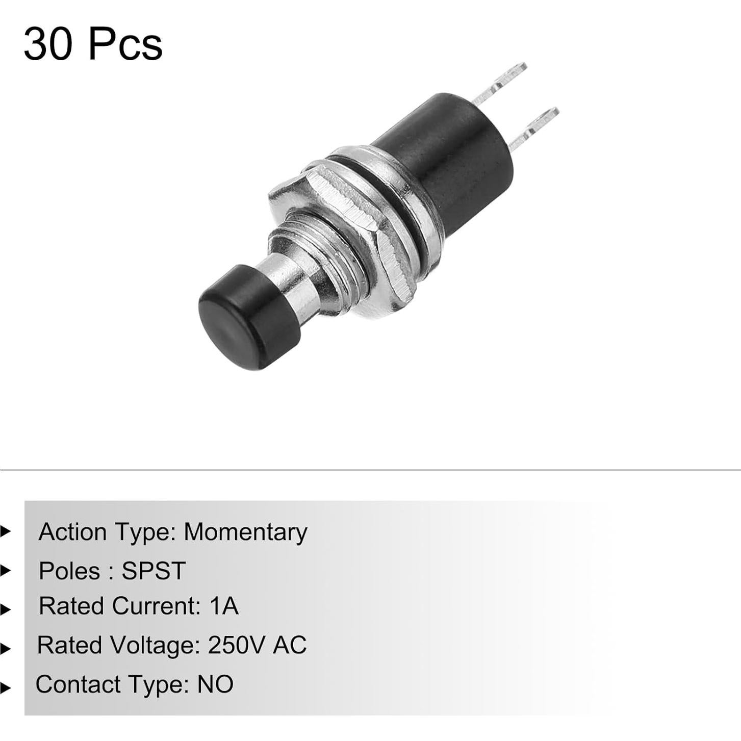 Interruptor de Botón Mini SPST NO 30 Pcs MECCANIXITY 7mm