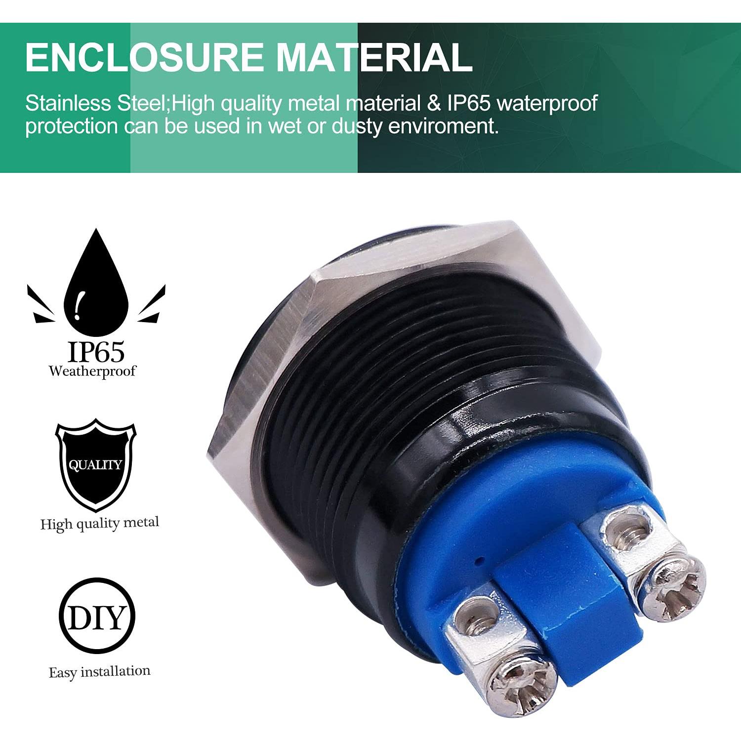 Interruptor de Botón Momentáneo Twidec 19mm Negro IP65