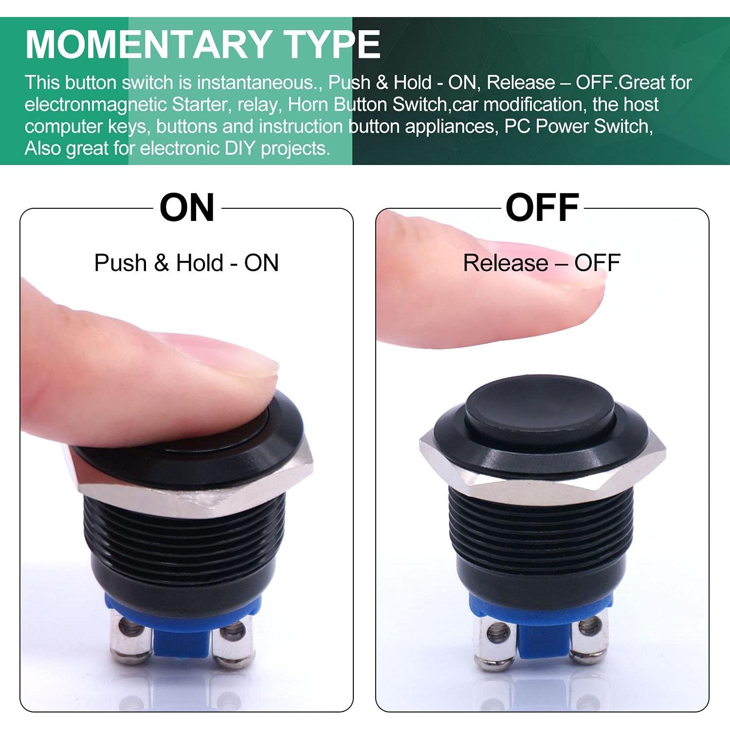 Interruptor de Botón Momentáneo Twidec 19mm Negro IP65