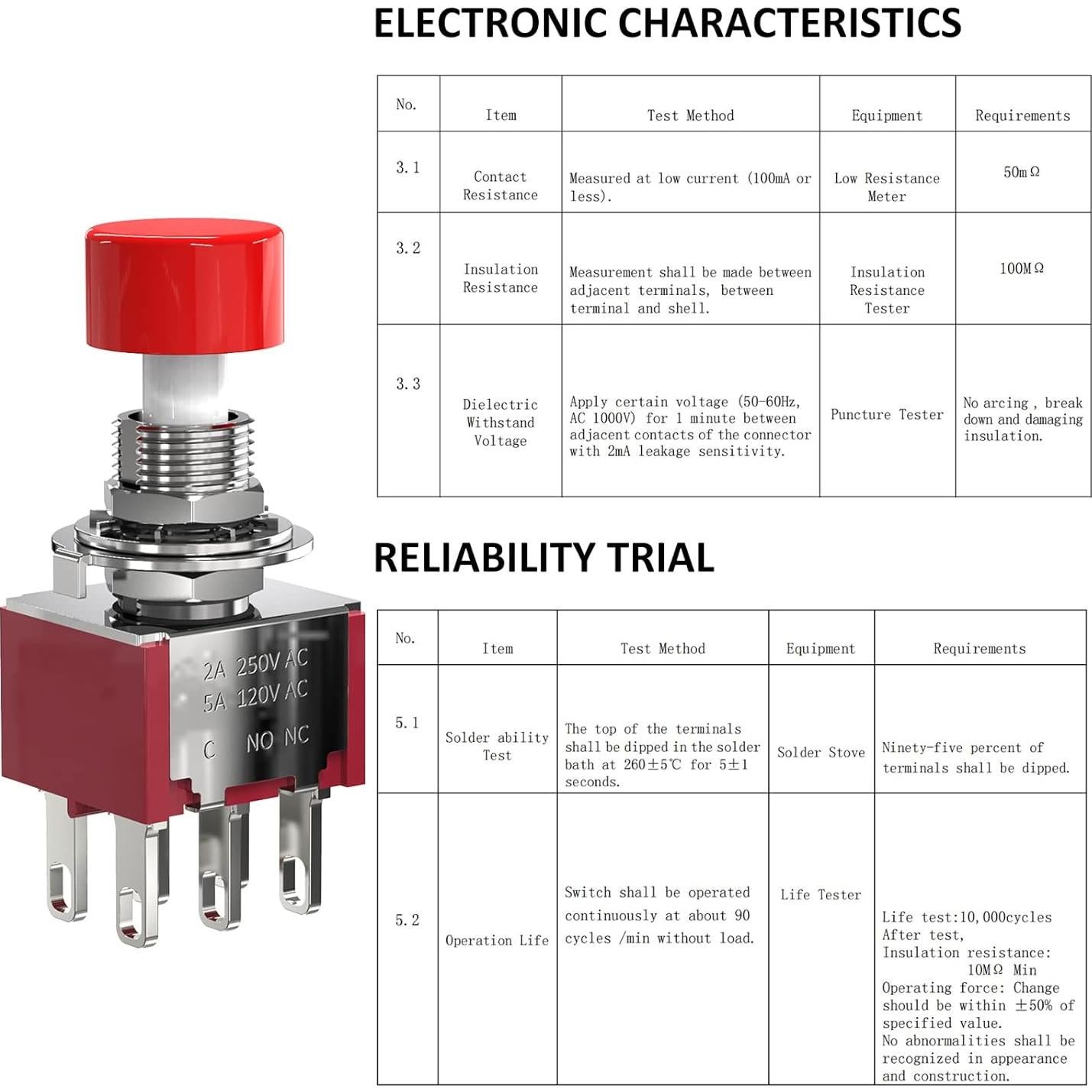 Interruptor de Botón Momentáneo 6 Pines DIYhz Rojo 3Pcs