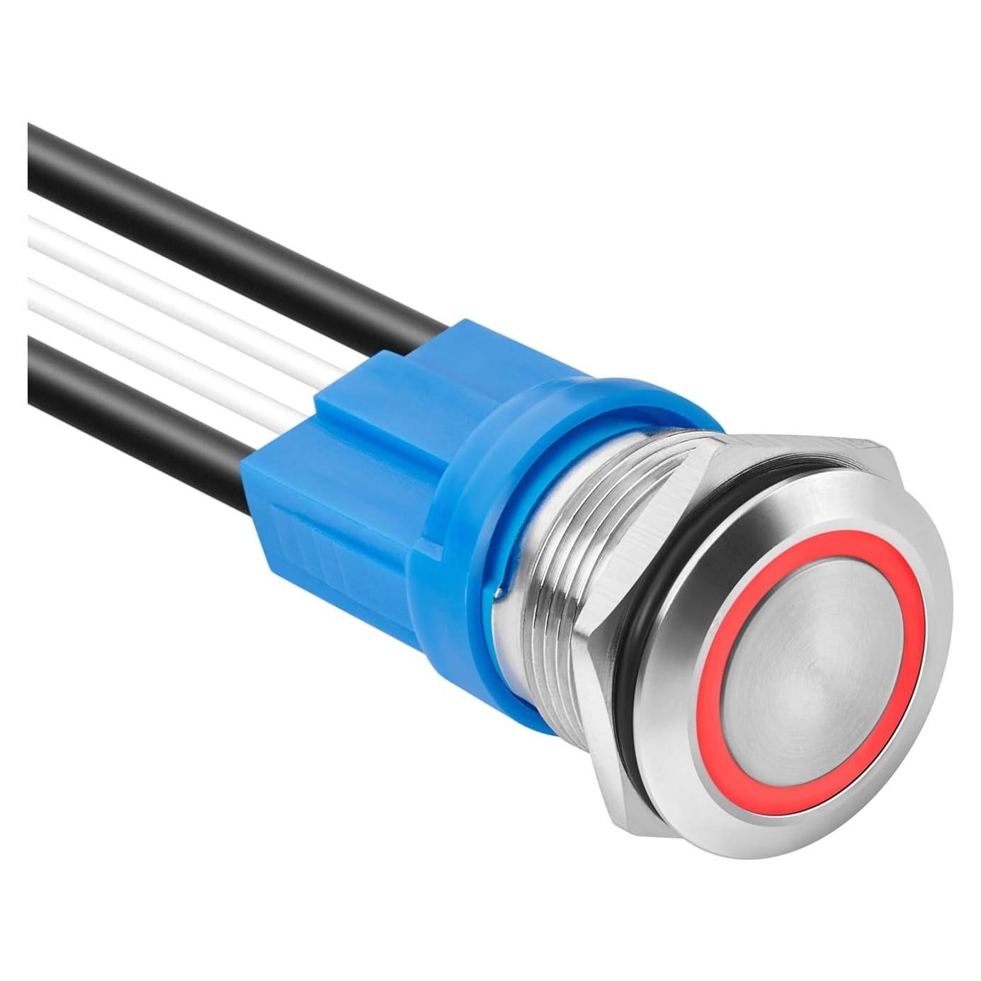 Interruptor pulsador retención LED 16mm Rojo IP67 20A 5-24V