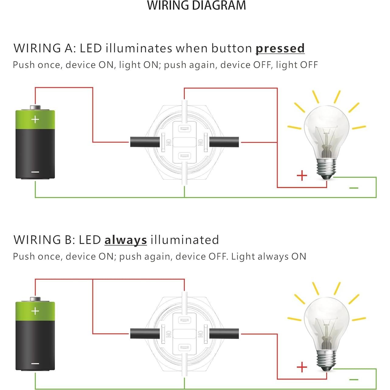 Interruptor pulsador retención LED 16mm Rojo IP67 20A 5-24V