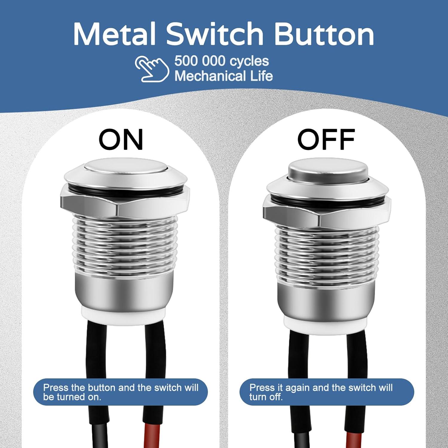 Interruptor de Botón Momentáneo Dirvcp IP66 5 Pcs Plateado