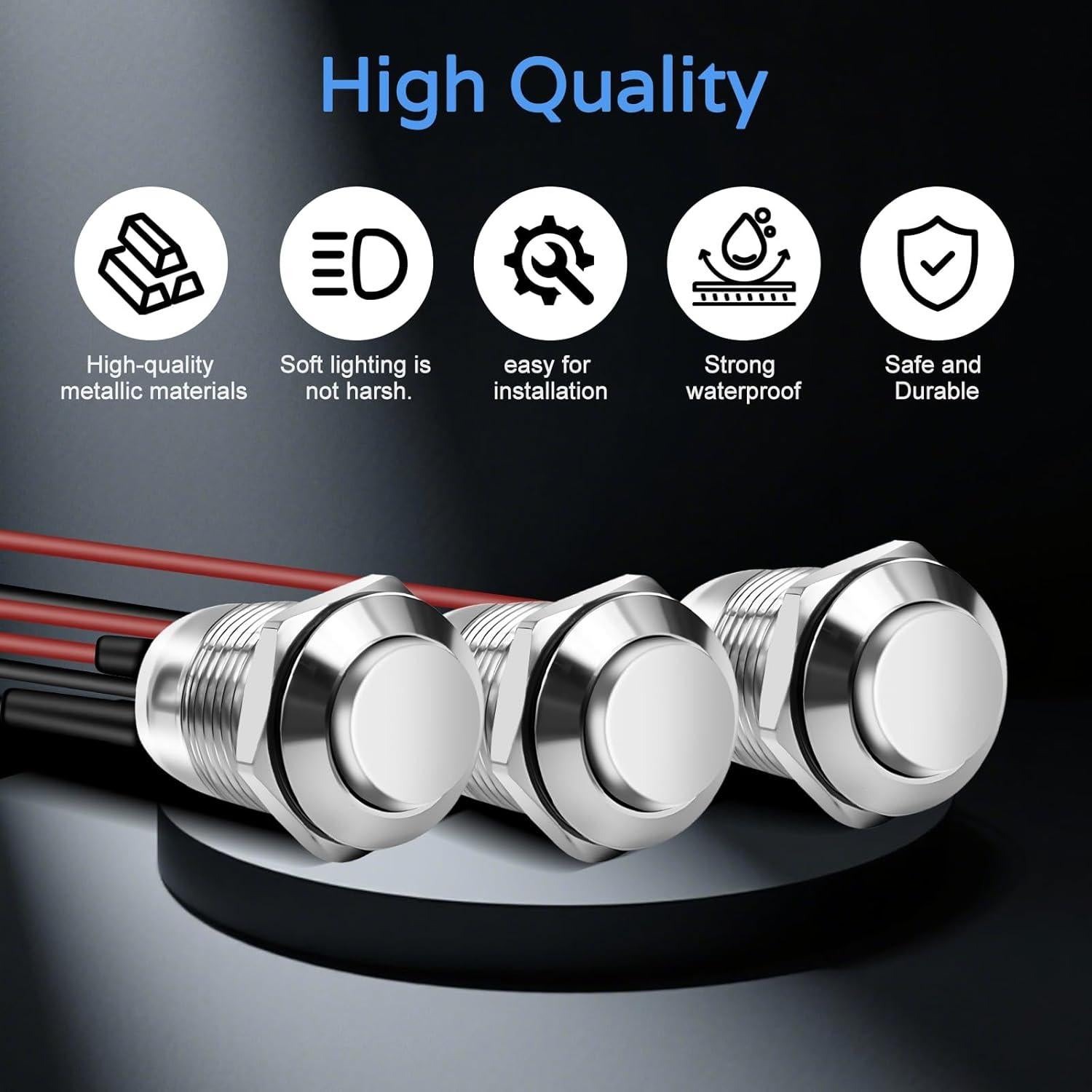 Interruptor de Botón Momentáneo Dirvcp IP66 5 Pcs Plateado