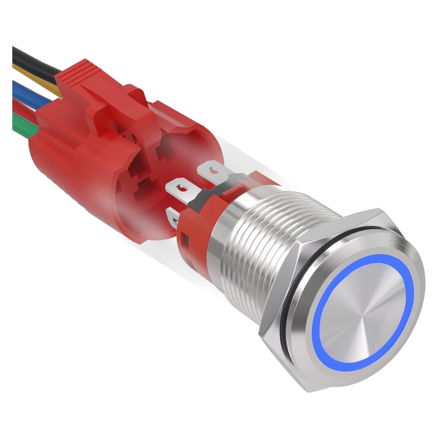 Interruptor pulsador 16mm KERWINN 12V 1NO 1NC con luz